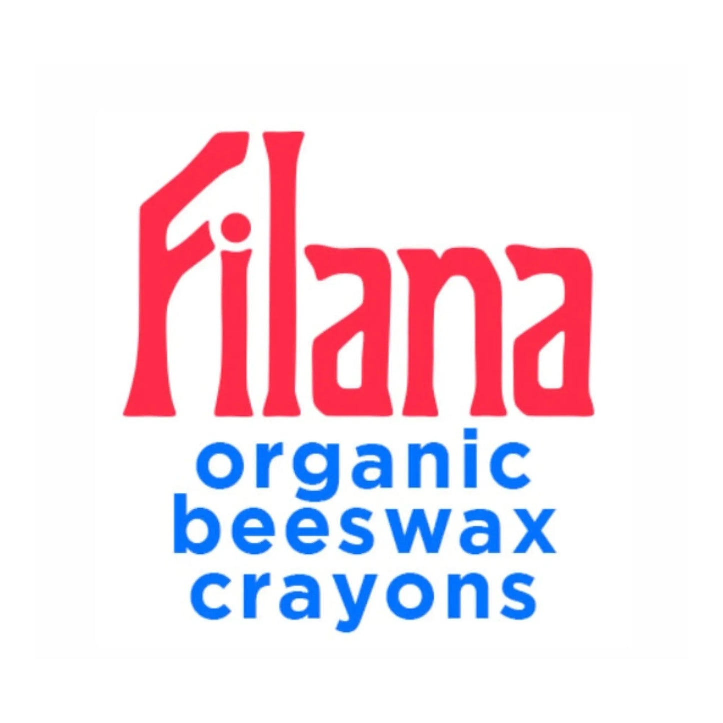 Logo of Filana organic beeswax crayons with red and blue text on a white background