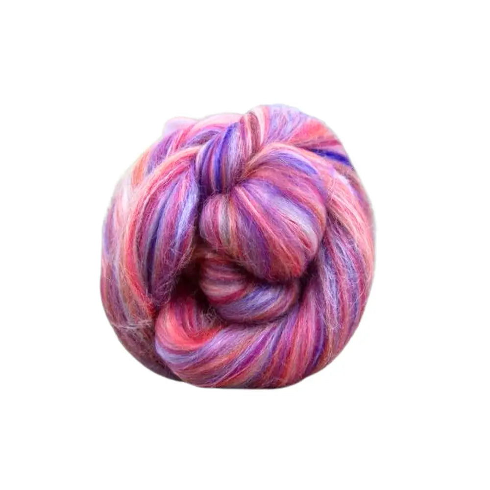 Hydra Pink tonal merino and tussah silk wool top spinning fiber on white