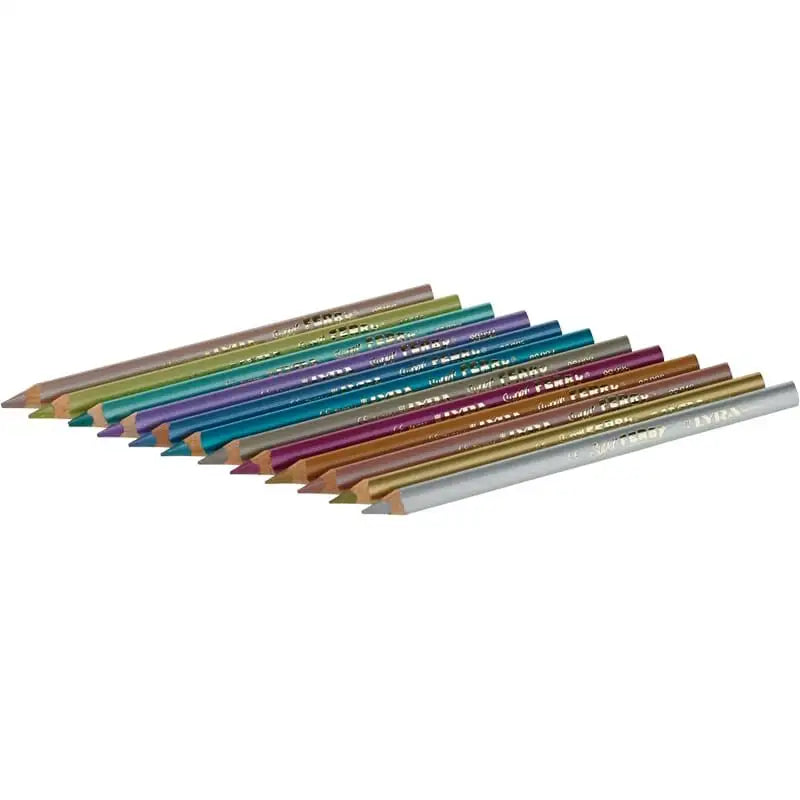 Set of colorful glittery pencils on a white background