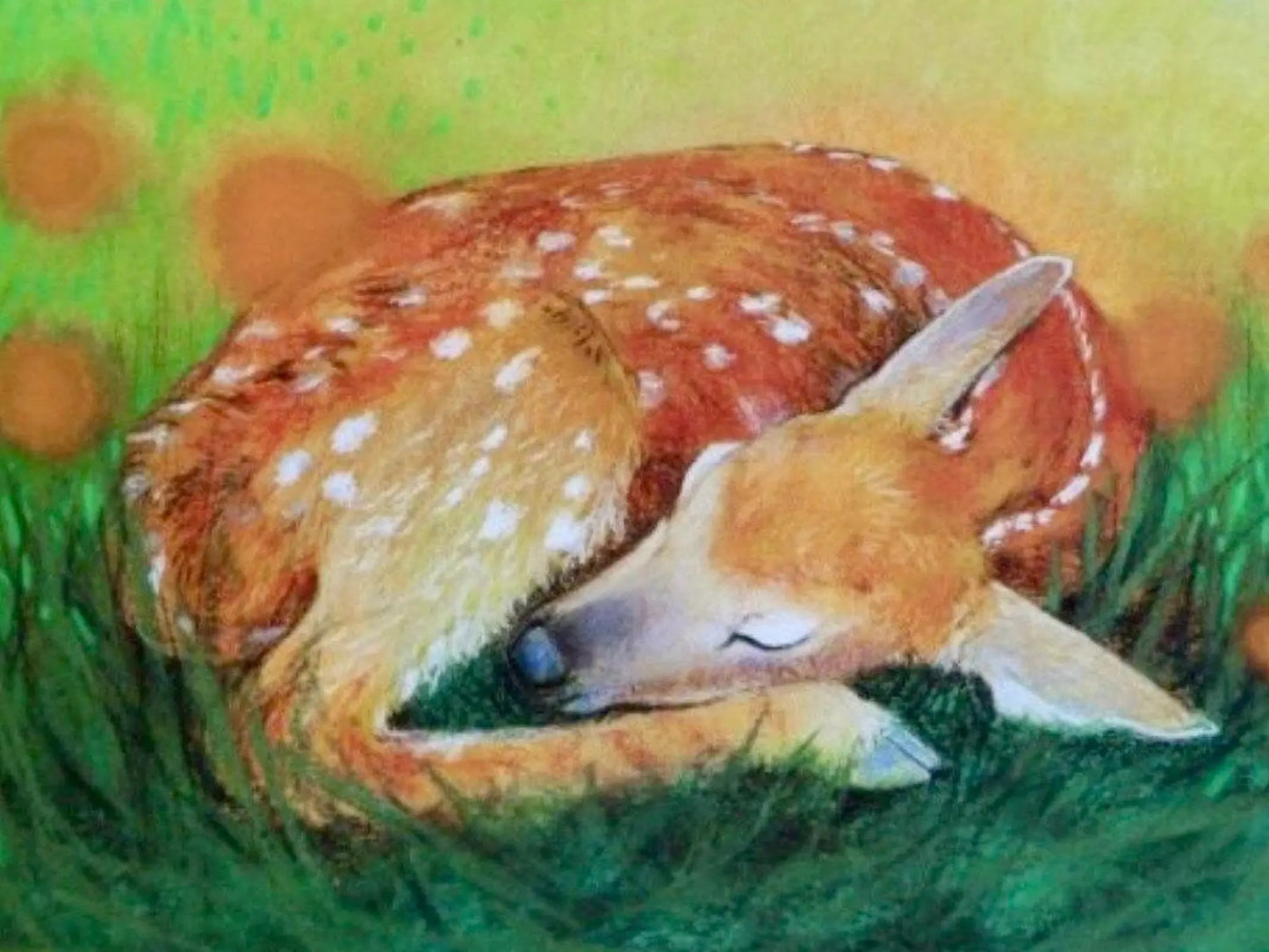 Waldorf Postcard Art of a Fawn sleeping in the grass