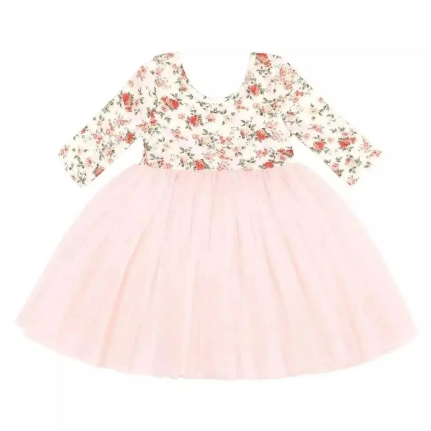 Pink Cotton & Tulle Party Dress for Toddlers – Long Sleeve Twirl Dress