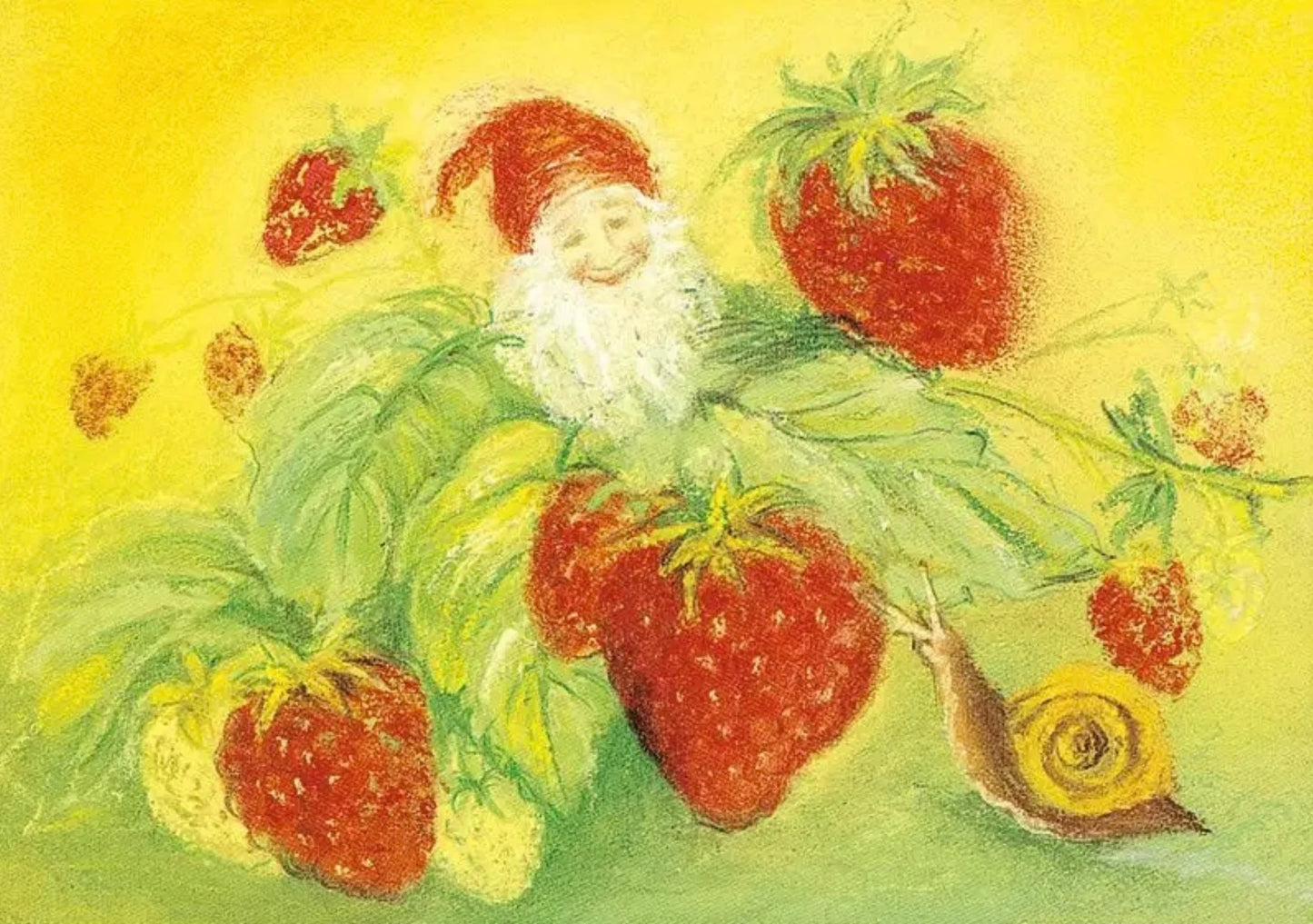 Strawberry Gnome & Snail Waldorf Postcard by Marjan van Zeyl