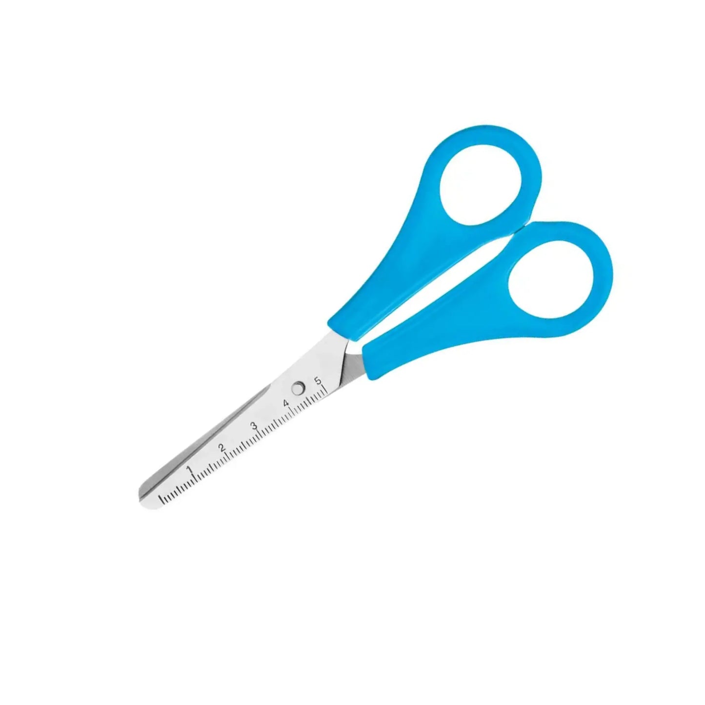 Blue-handled scissors on a white background