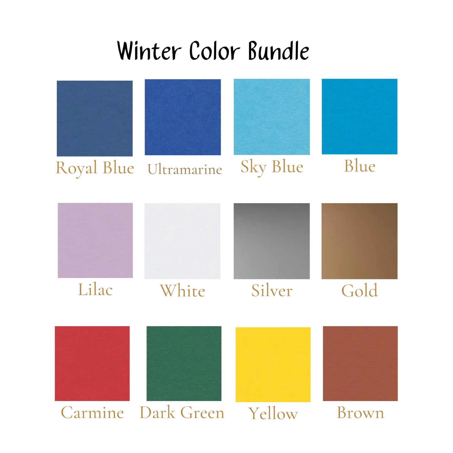Color swatches labeled with names for a 'Winter Color Bundle' on a white background.