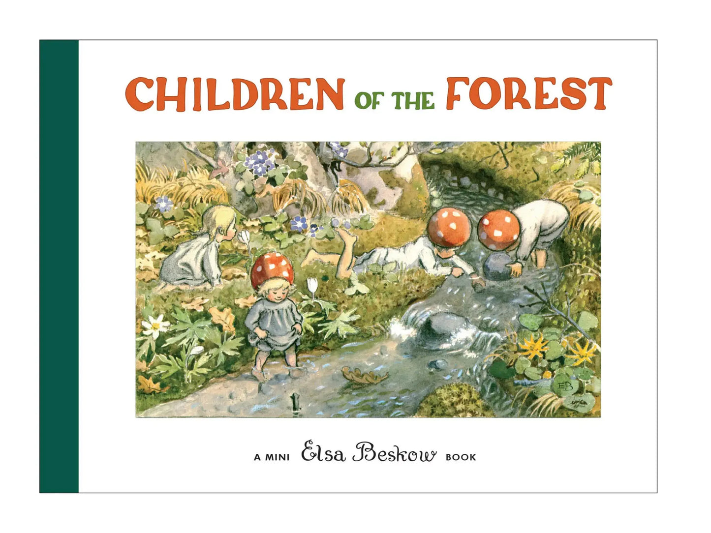 Book cover of 'Children of the Forest' by Elsa Beskow with illustration of children playing in a forest.