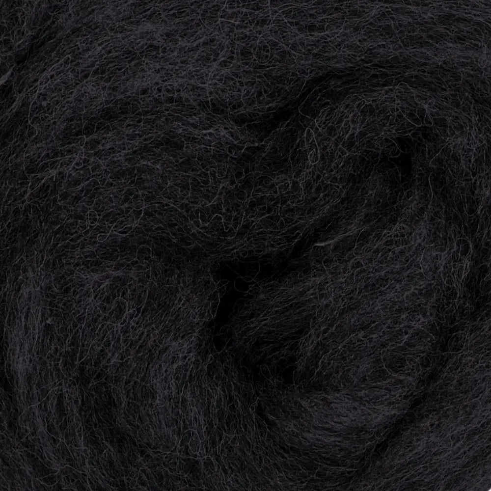 close-up of Corridale wool sliver in raven