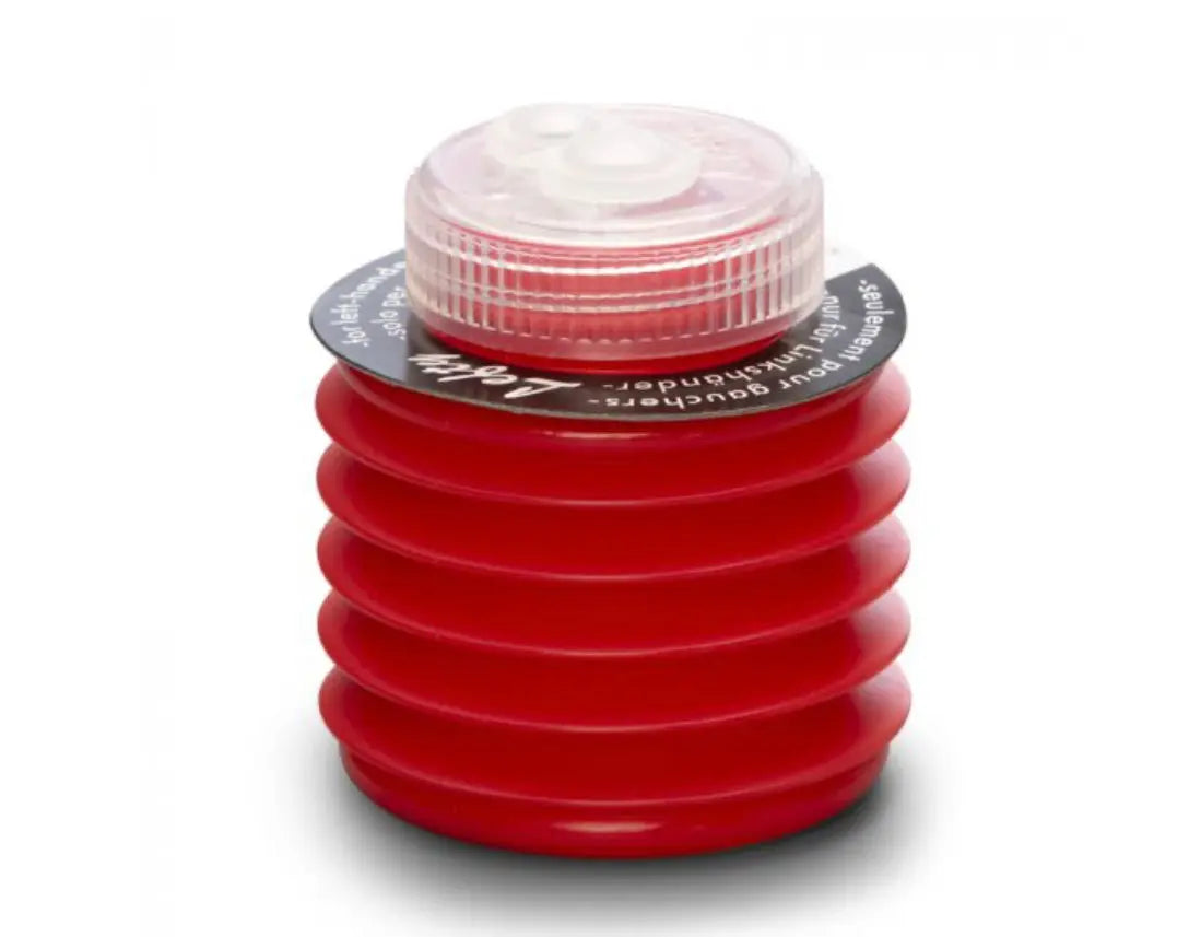 Light red left handed dual pencil sharpener with clear cap