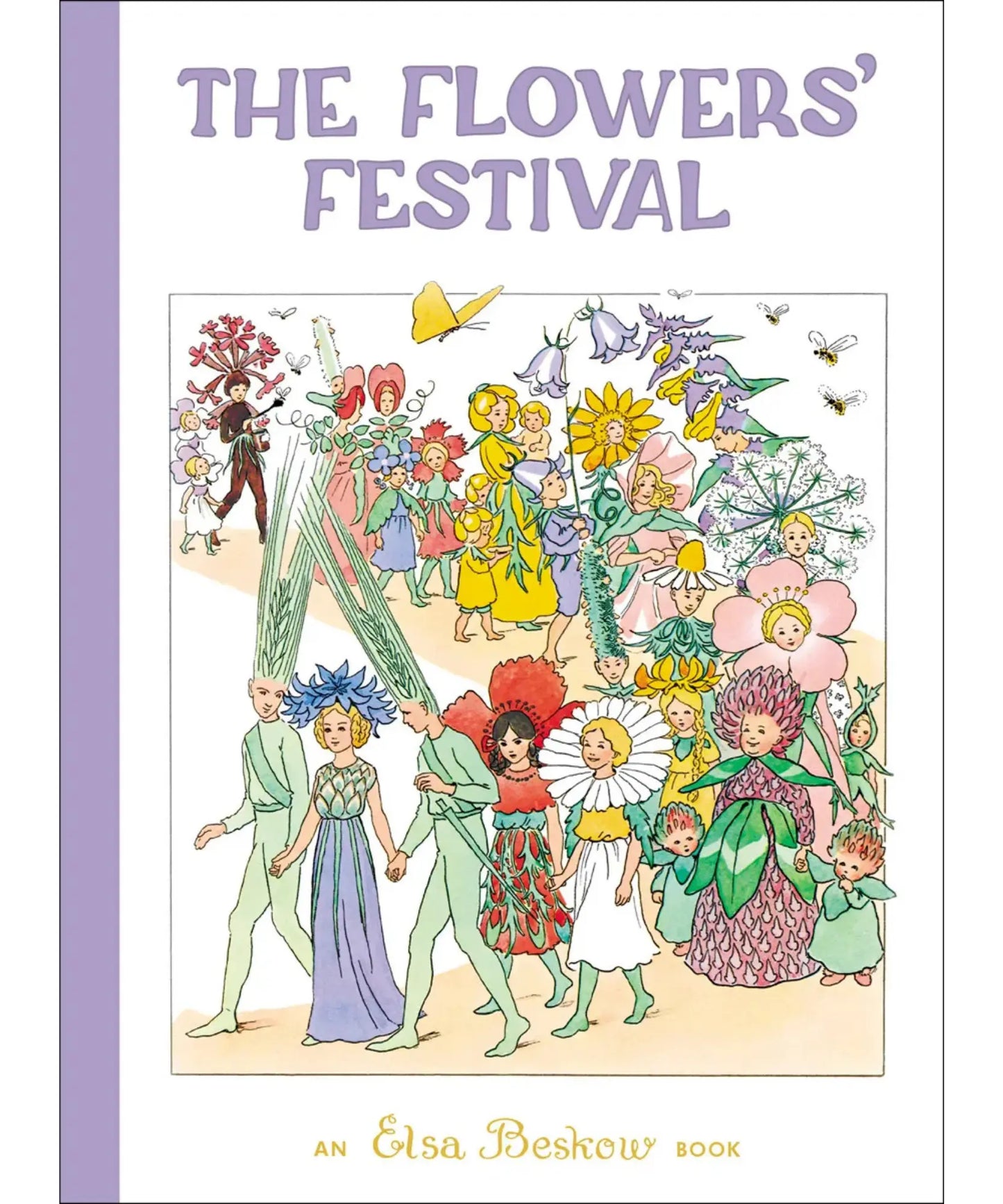 Book cover of 'The Flowers' Festival' by Elsa Beskow with colorful illustrations of fairies and flowers.