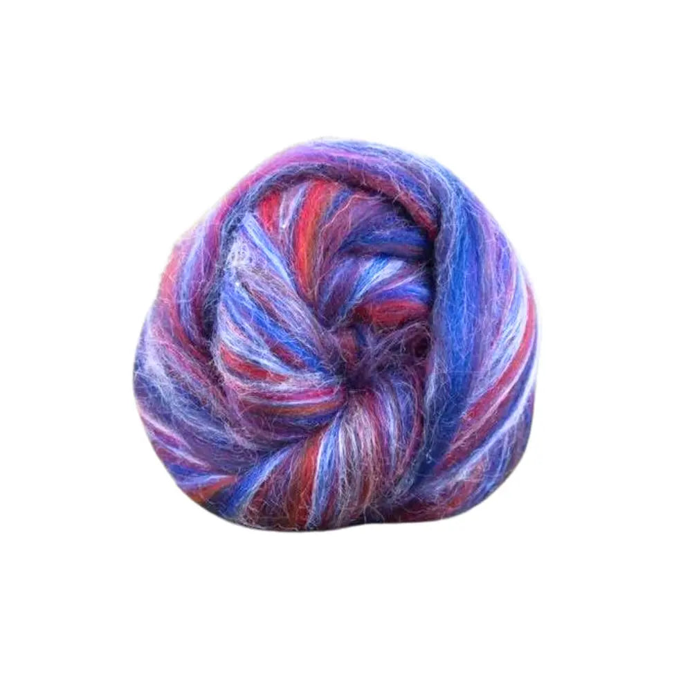 Gemini purple tonal merino and tussah silk wool top spinning fiber on white