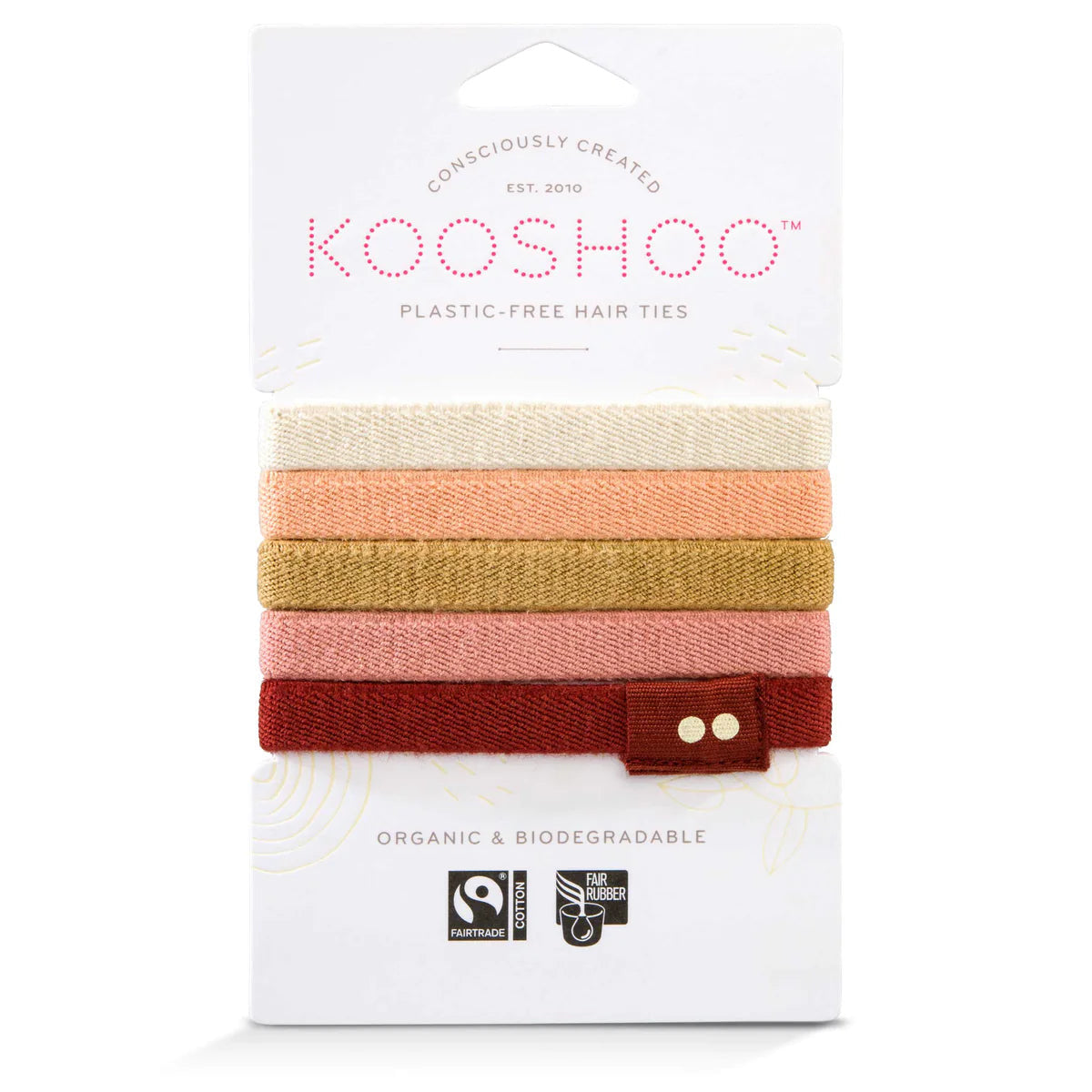 Plastic-Free Organic Hair Ties by Kooshoo in Ginger colors showing label