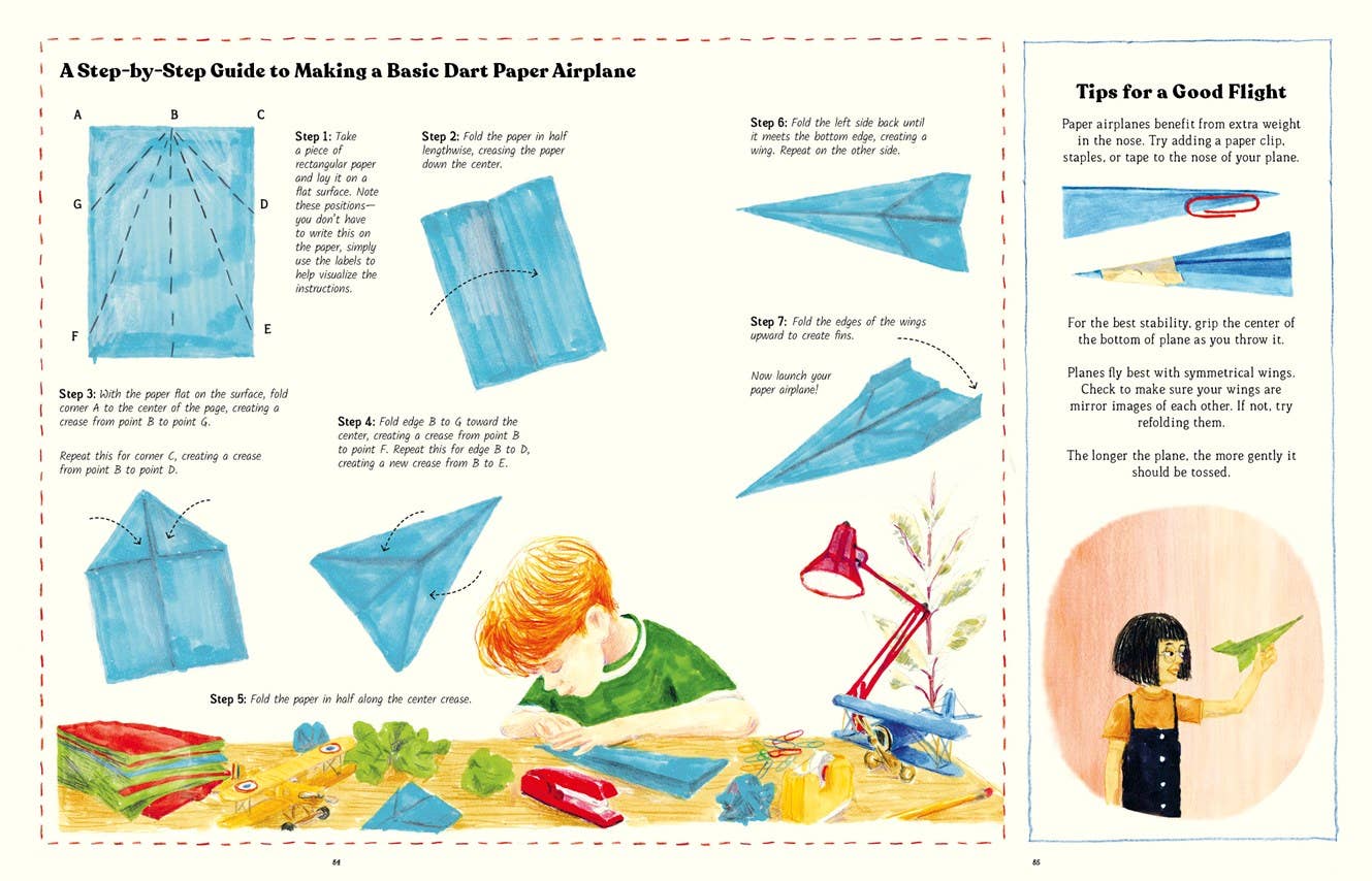 Illustrated paper airplane folding instructions from The Handbook of Forgotten Skills