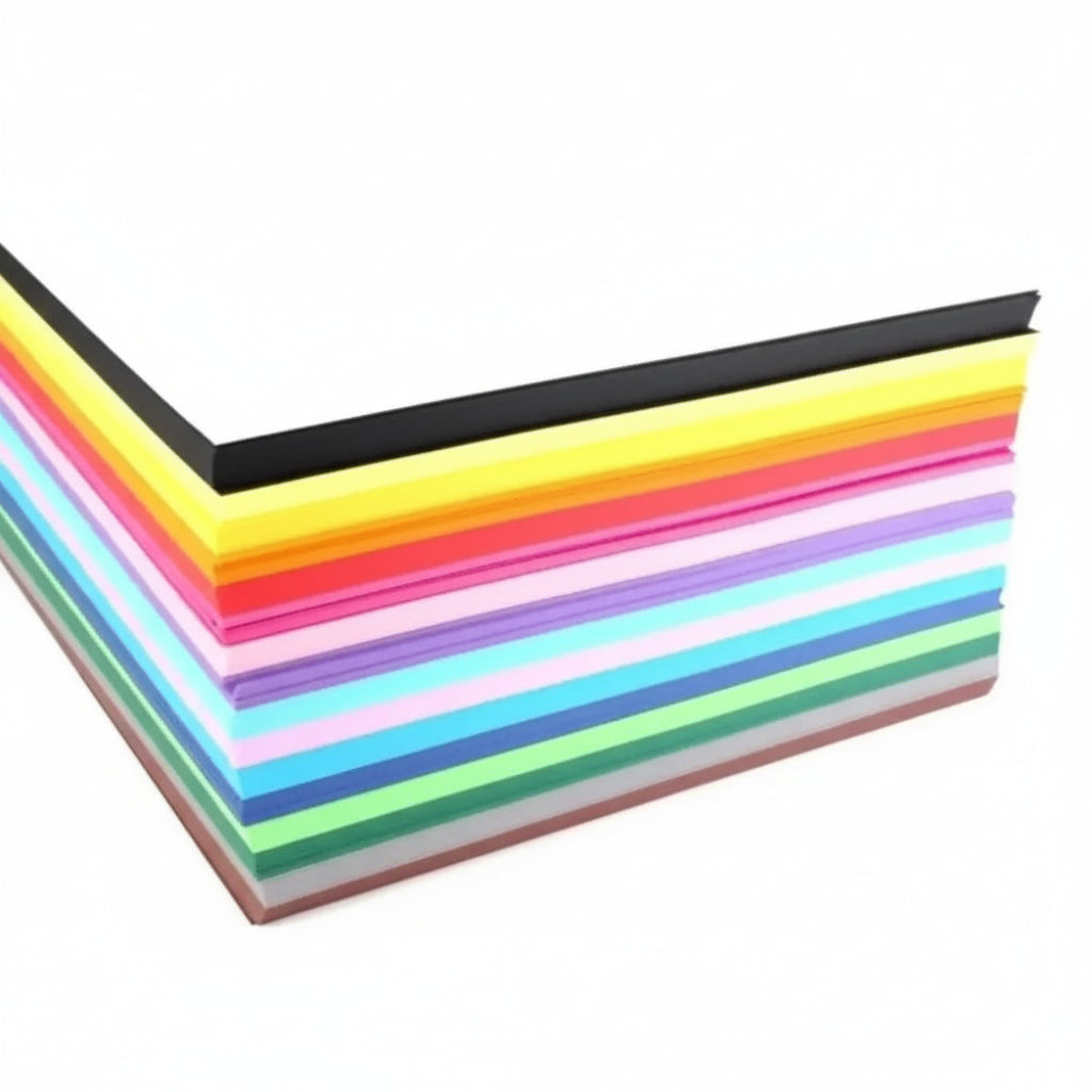 Stack of colorful paper sheets on a white background