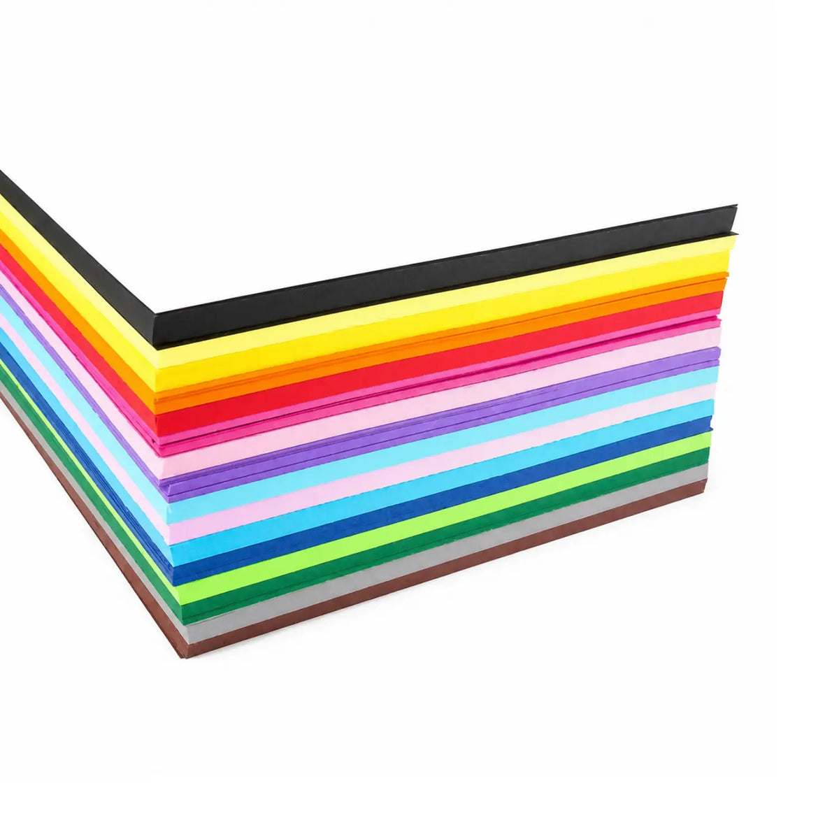 Stack of colorful heavy weight European construction paper sheets on a white background