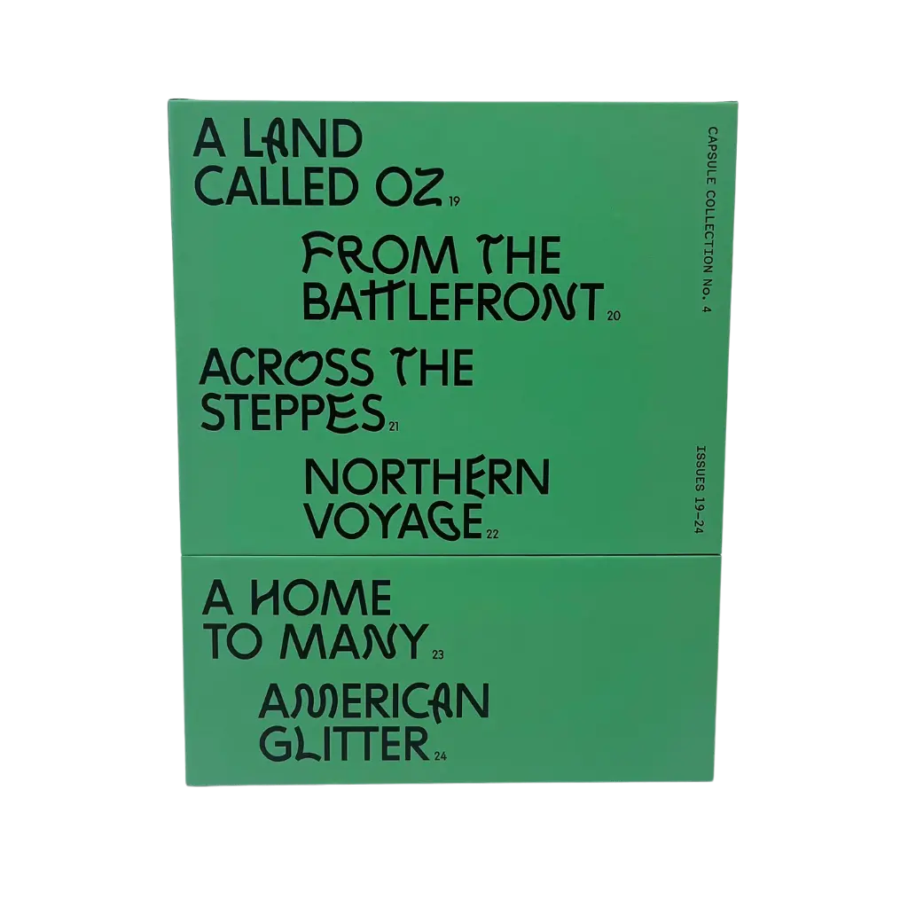 Closed Honest History magazine bundle box showing list of included issue titles for the collection