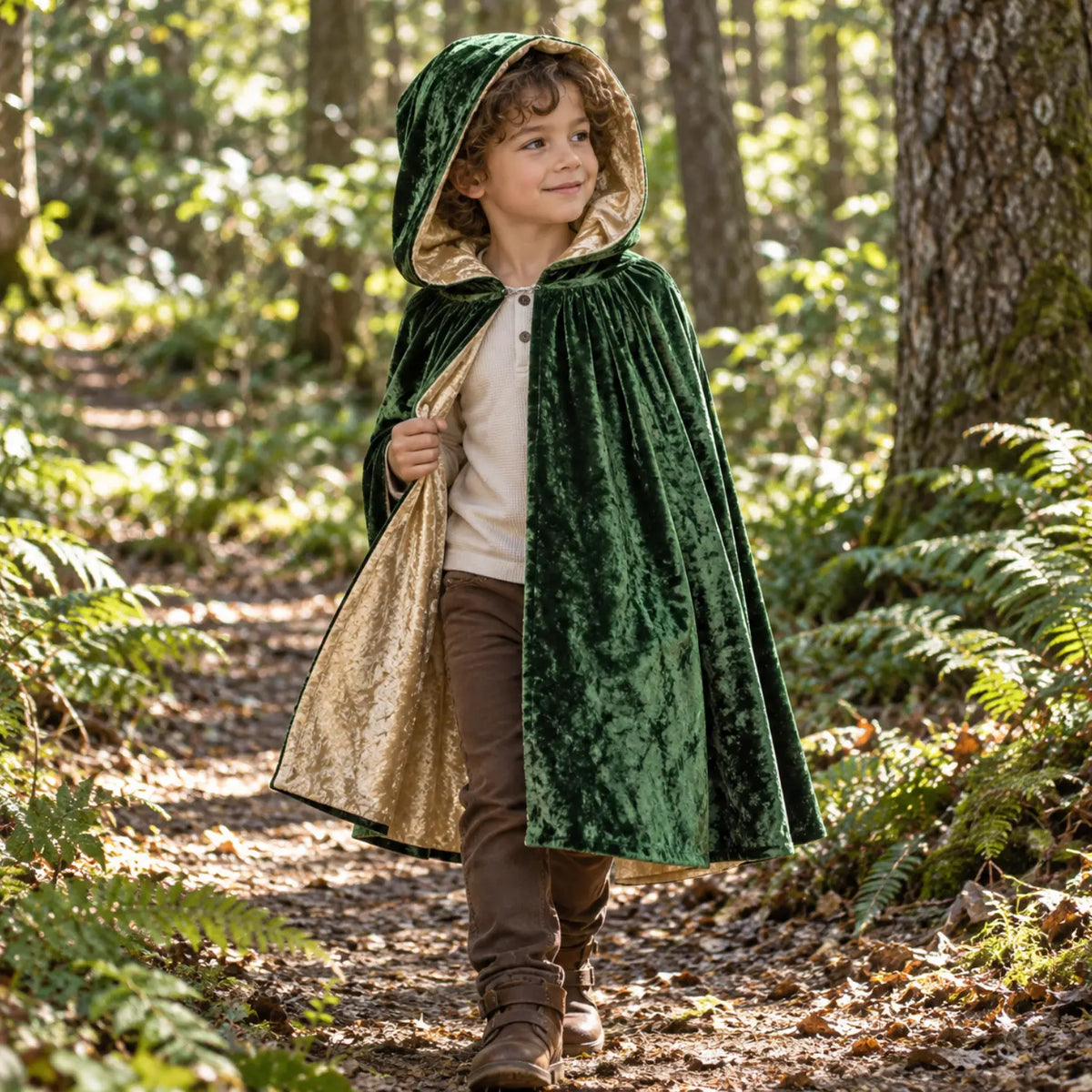 Kids’ Reversible Hooded Cape | Velour Dress-Up Cloak.