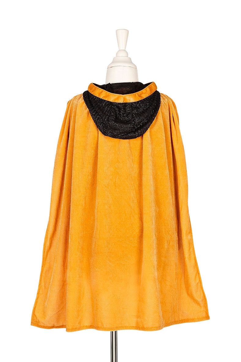 Golden yellow Knight's cape with black chainmail trim against a white background