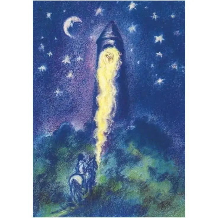 Illustration of Rapunzel in her Tower at Night by Marjan van Zeyl