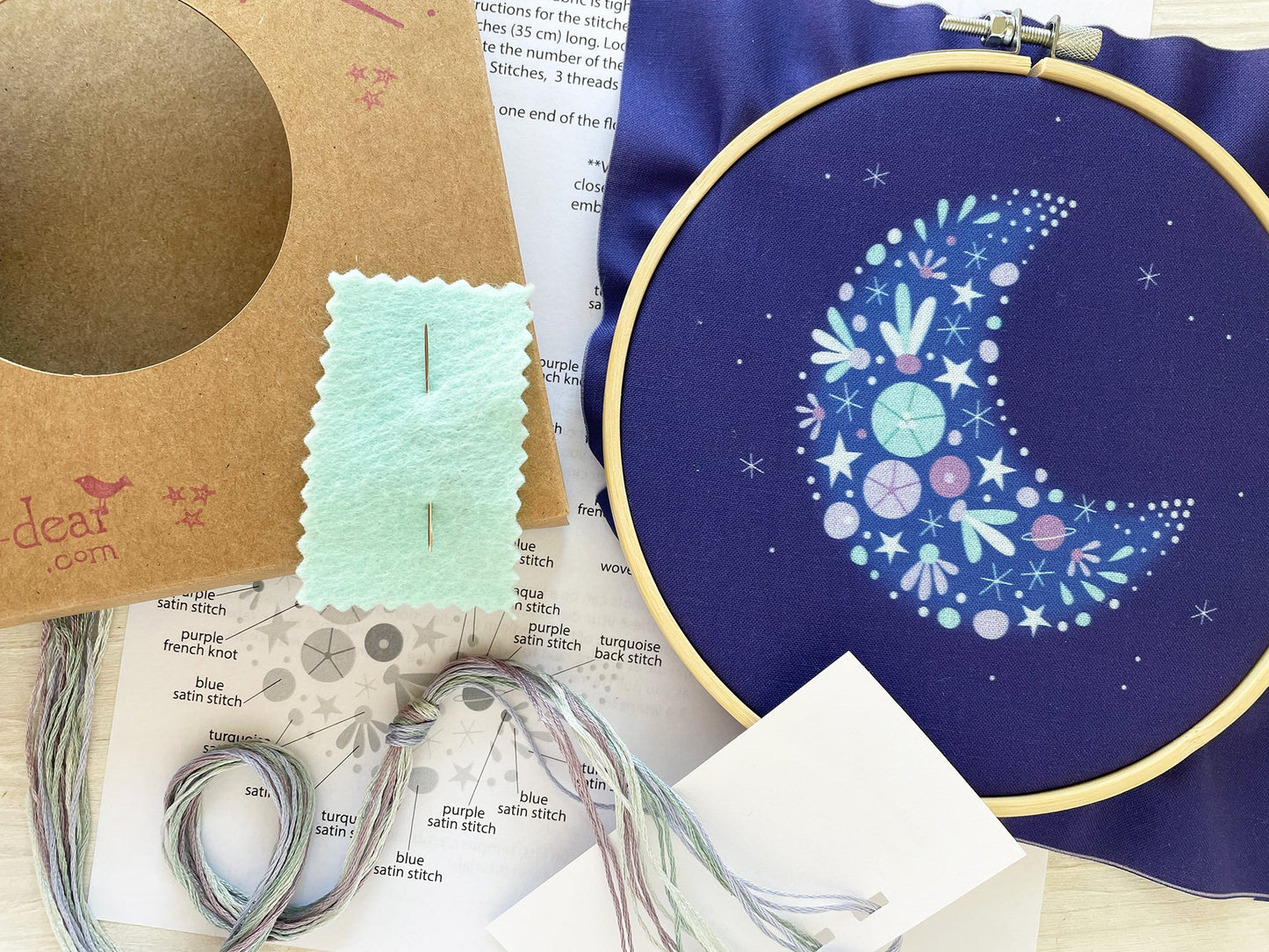 Floral Crescent Moon Hand Embroidery Kit