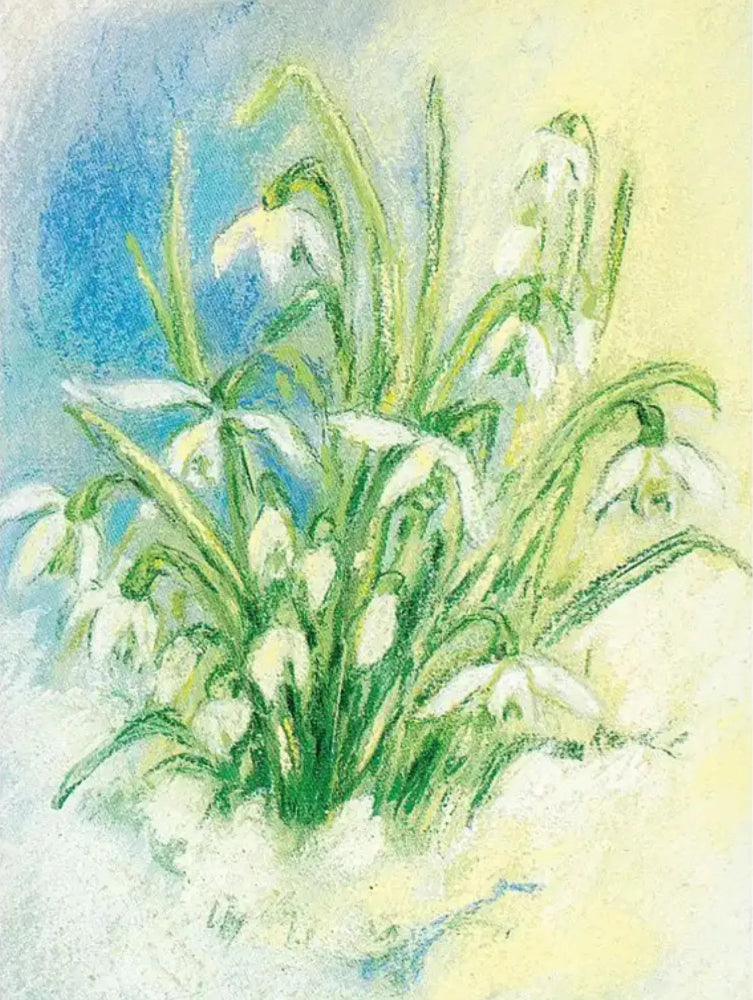 Artistic depiction of snowdrops with a watercolor background