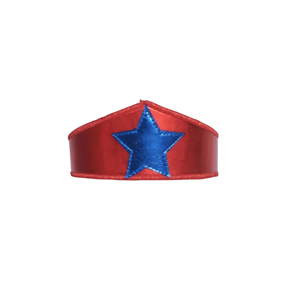 A superhero red crown with a blue star on a white background