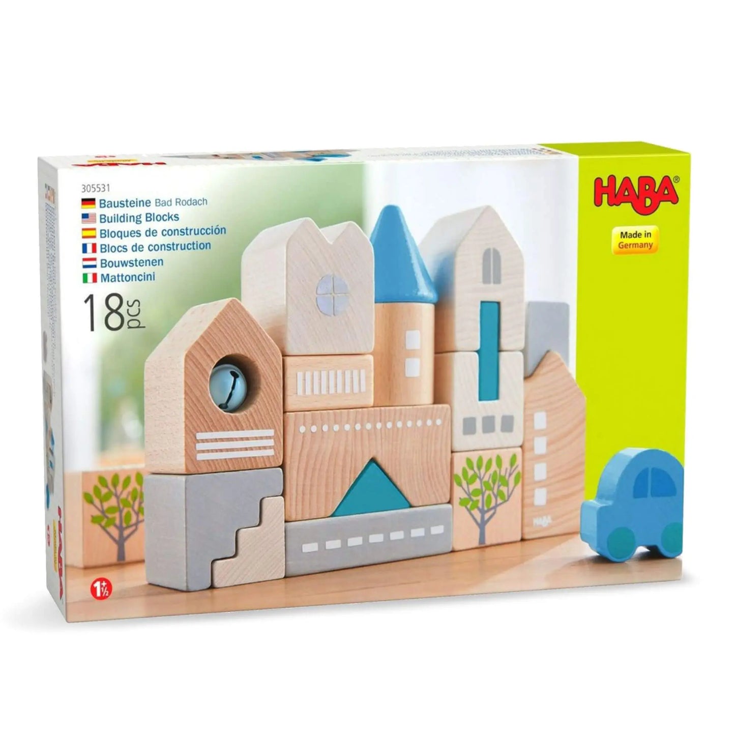 HABA Bad Rodach 18-piece wooden building blocks in gift box, sustainable German wooden toy