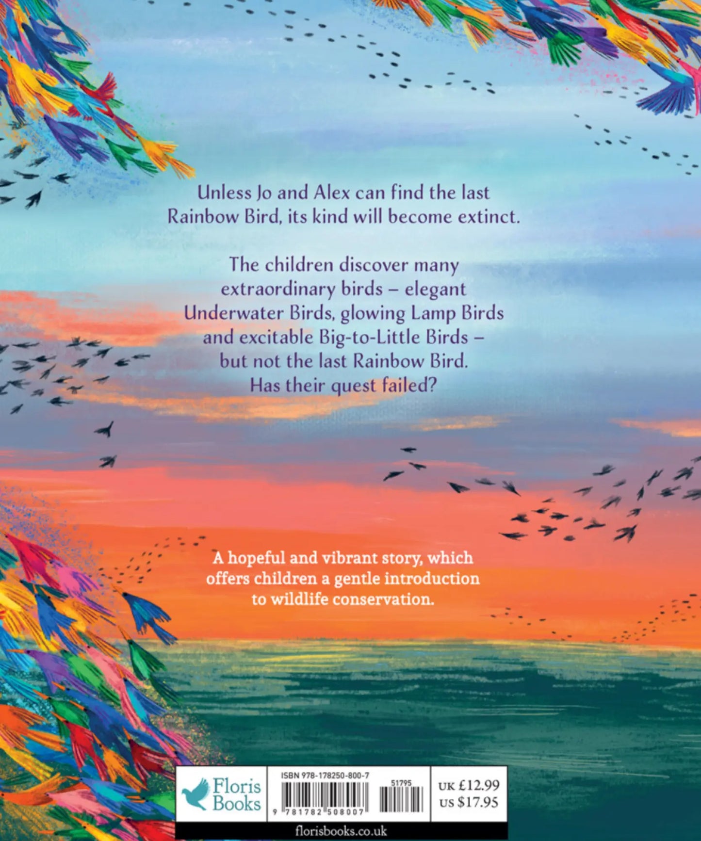 Book cover with colorful birds and a scenic background, featuring text about wildlife conservation.