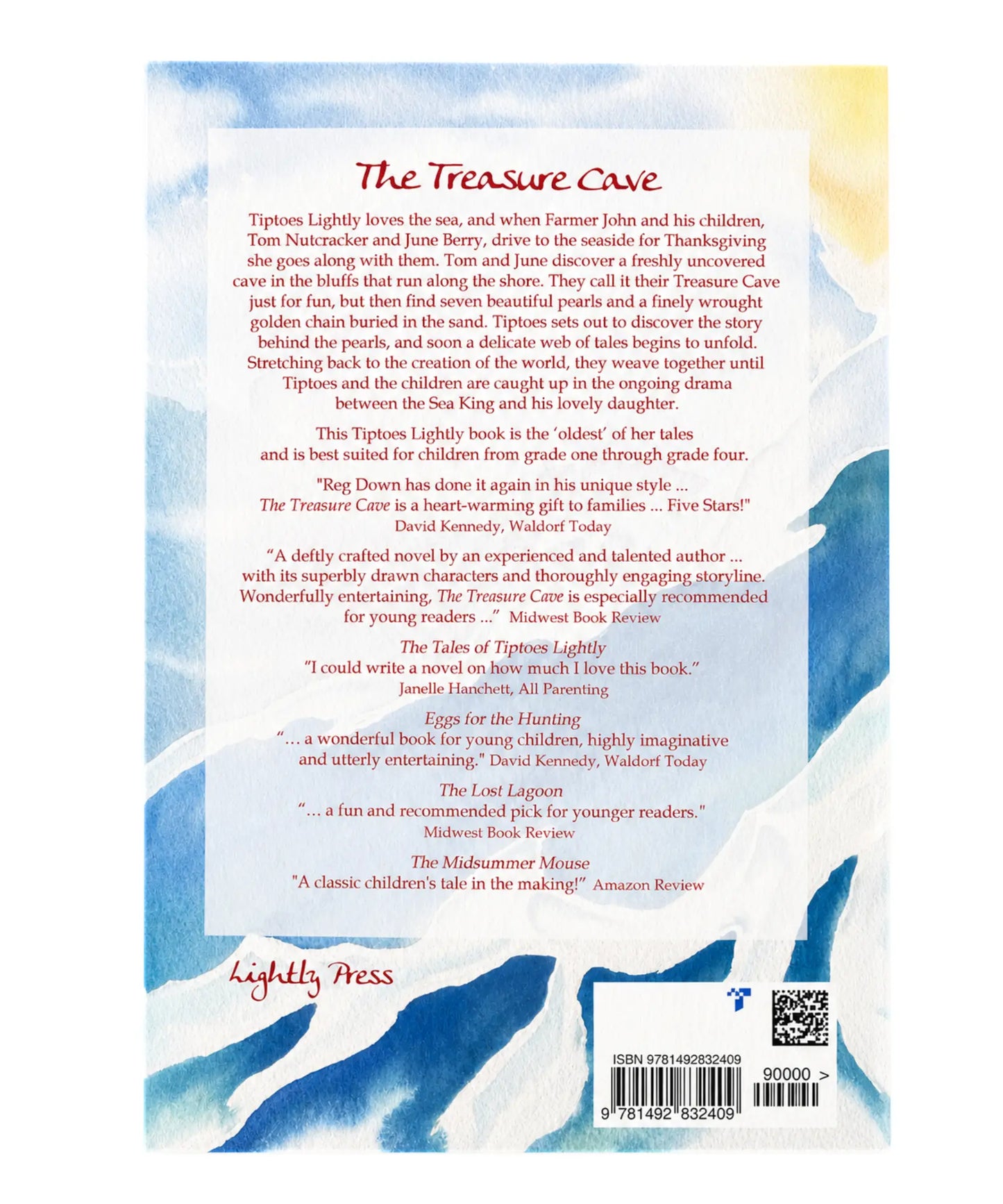 Back cover of The Treasure Cave, a Tiptoes Lightly sea tale chapter book for grades 1–4.