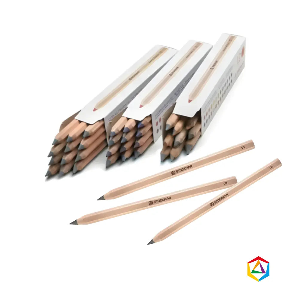 Set of wooden pencils with a box on a white background