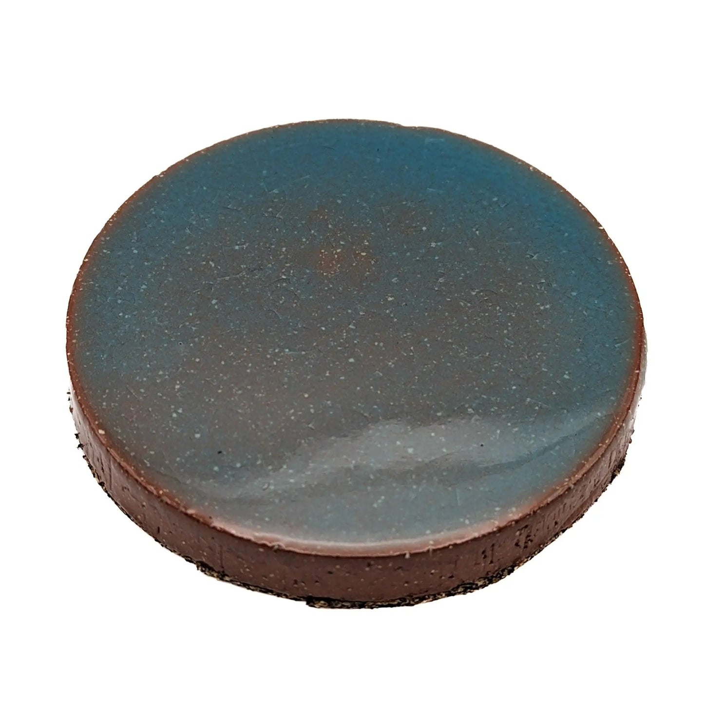 Tidepool blue green glazed ceramic pillar candle base with cork backing