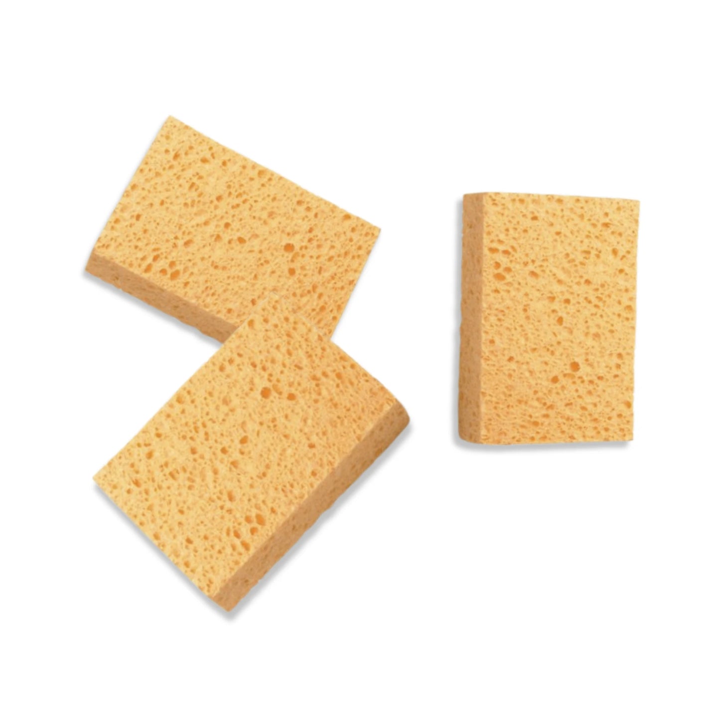 Three square sponges on a white background