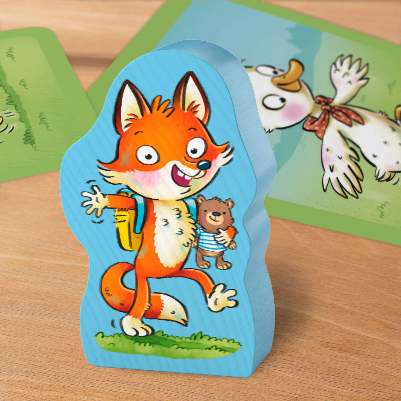 Wooden fox and goose in HABA games Wiggle Waggle for Preschoolers