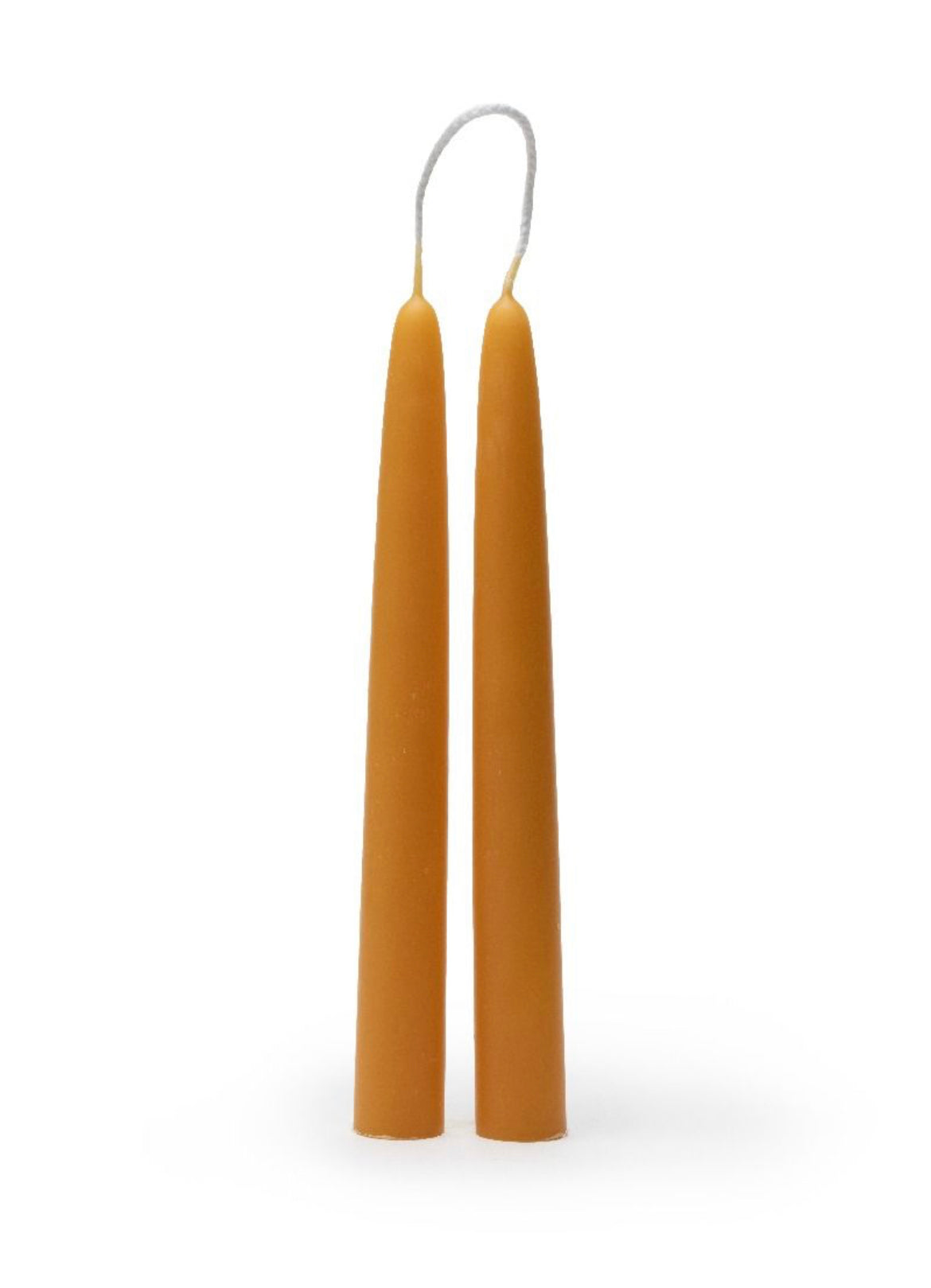 A Pair of Dipam 100% Beeswax Taper Candles – Hand-Dipped On a White Background