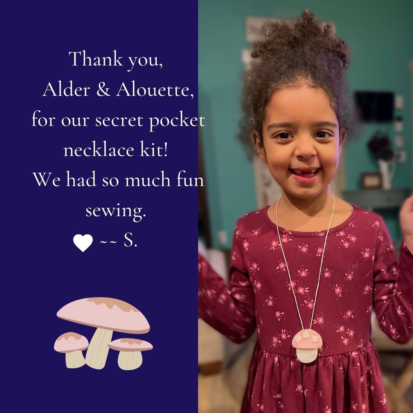 Kids Sewing Kit Mushroom Secret Pocket Necklace - Alder & Alouette