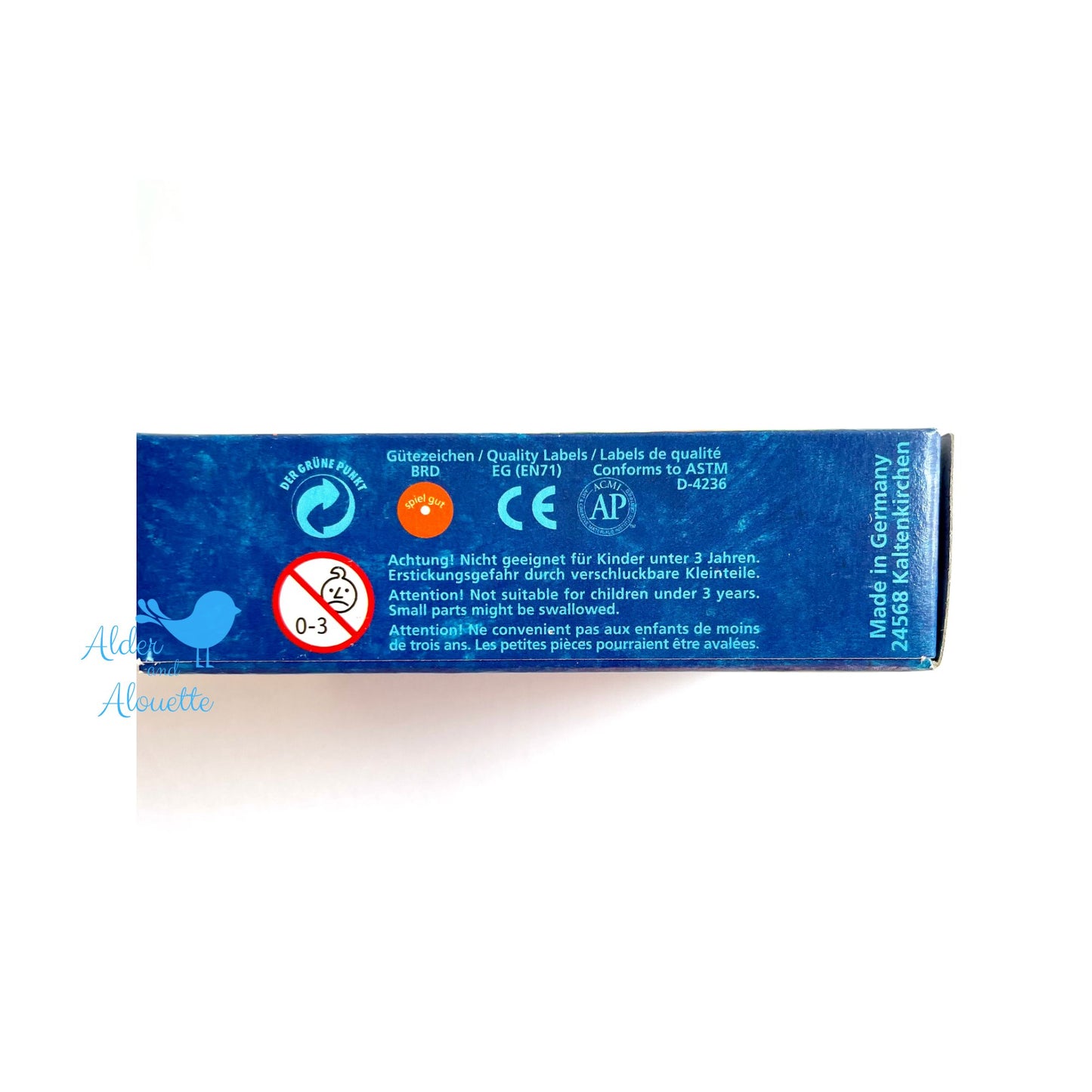Safety information for the Stockmar transparent wax sticks on the box