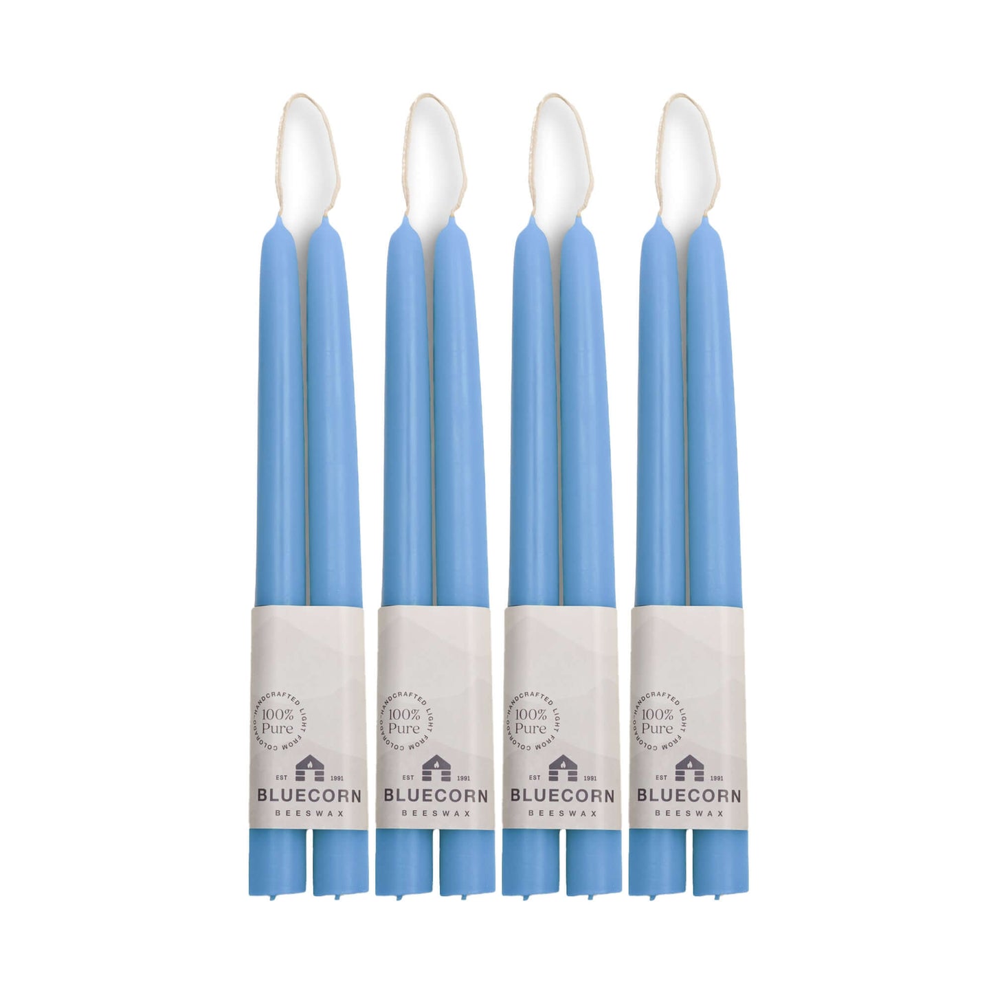 10-inch tall light blue beeswax taper candles
