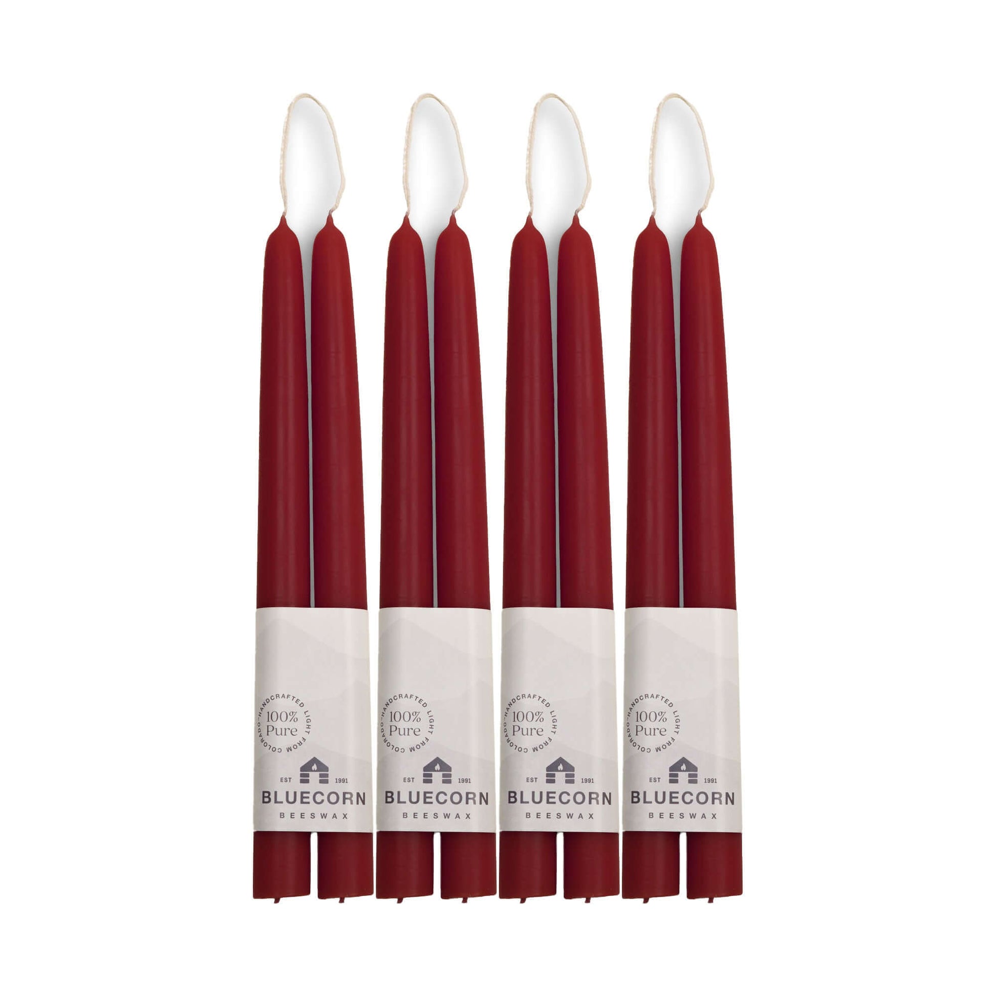 Burgundy red 10-inch beeswax taper candles with white wicks 