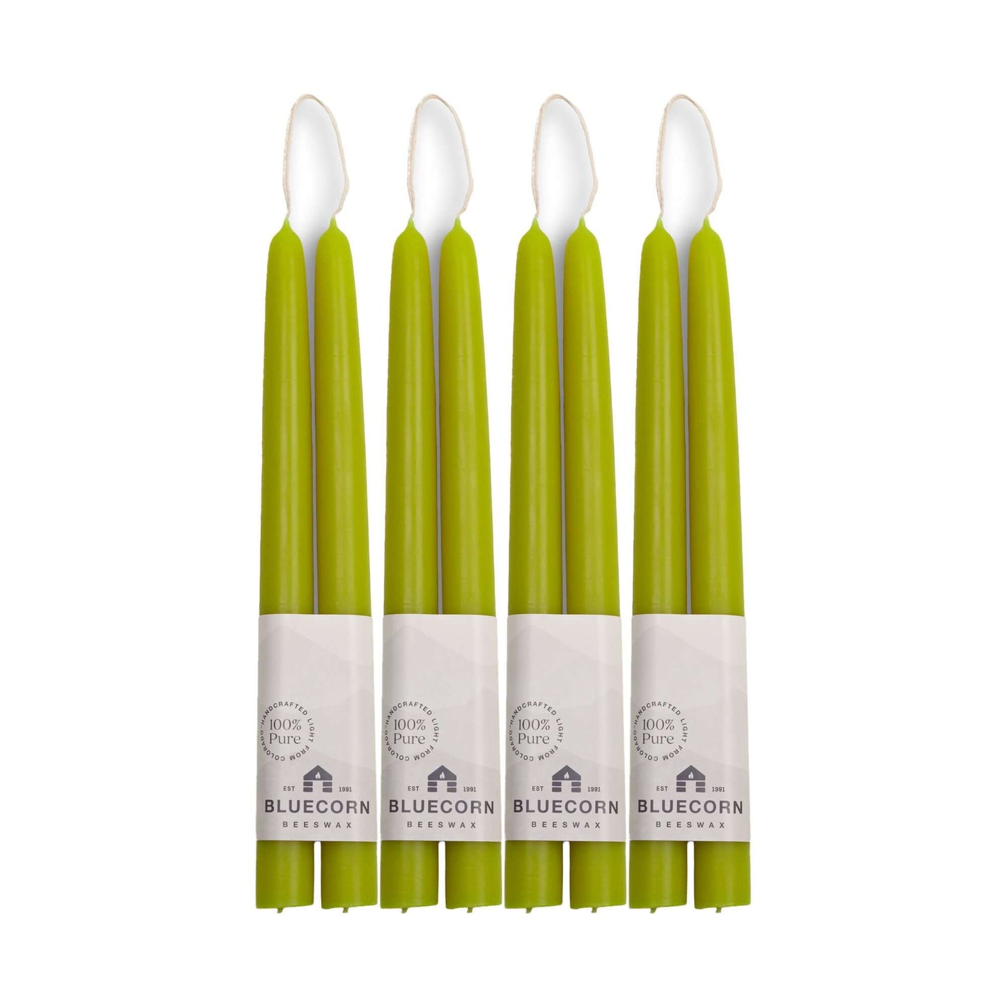 Set of 10-inch green beeswax taper candles with white wicks