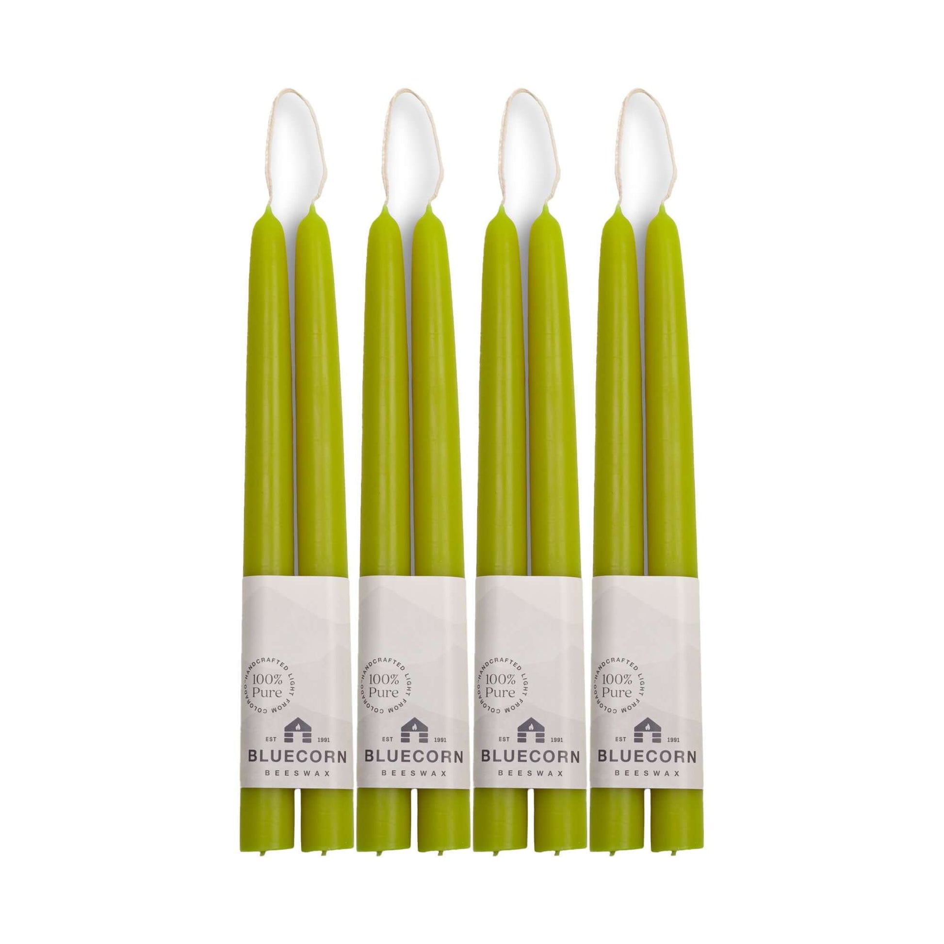 Set of 10-inch green beeswax taper candles with white wicks