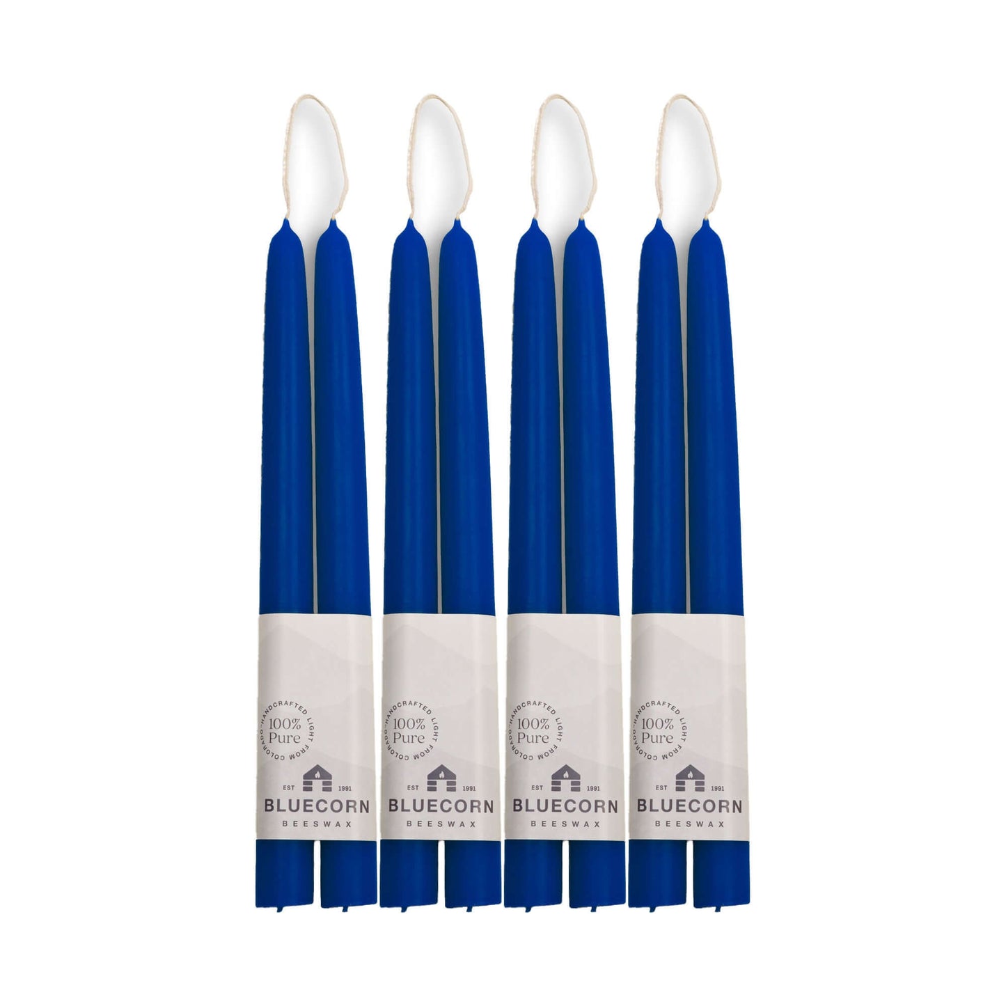 Set of 10-inch blue beeswax candles with white wicks