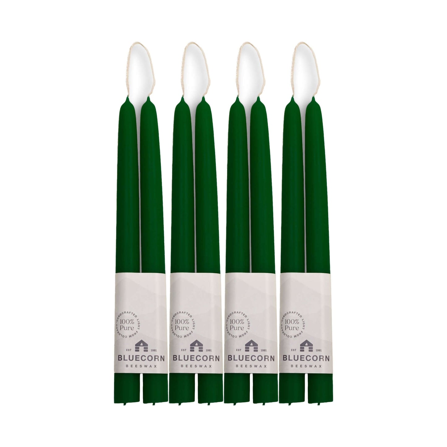 Set of 10-inch moss green beeswax candles with white wicks