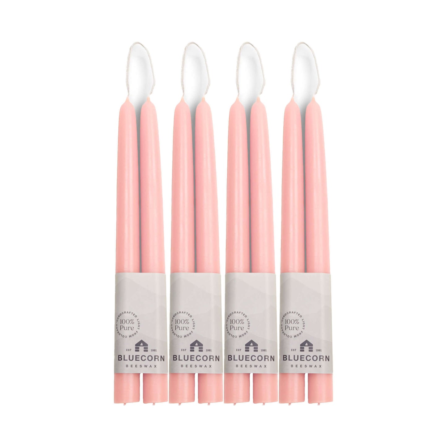 Set of six 10-inch pink beeswax taper candles
