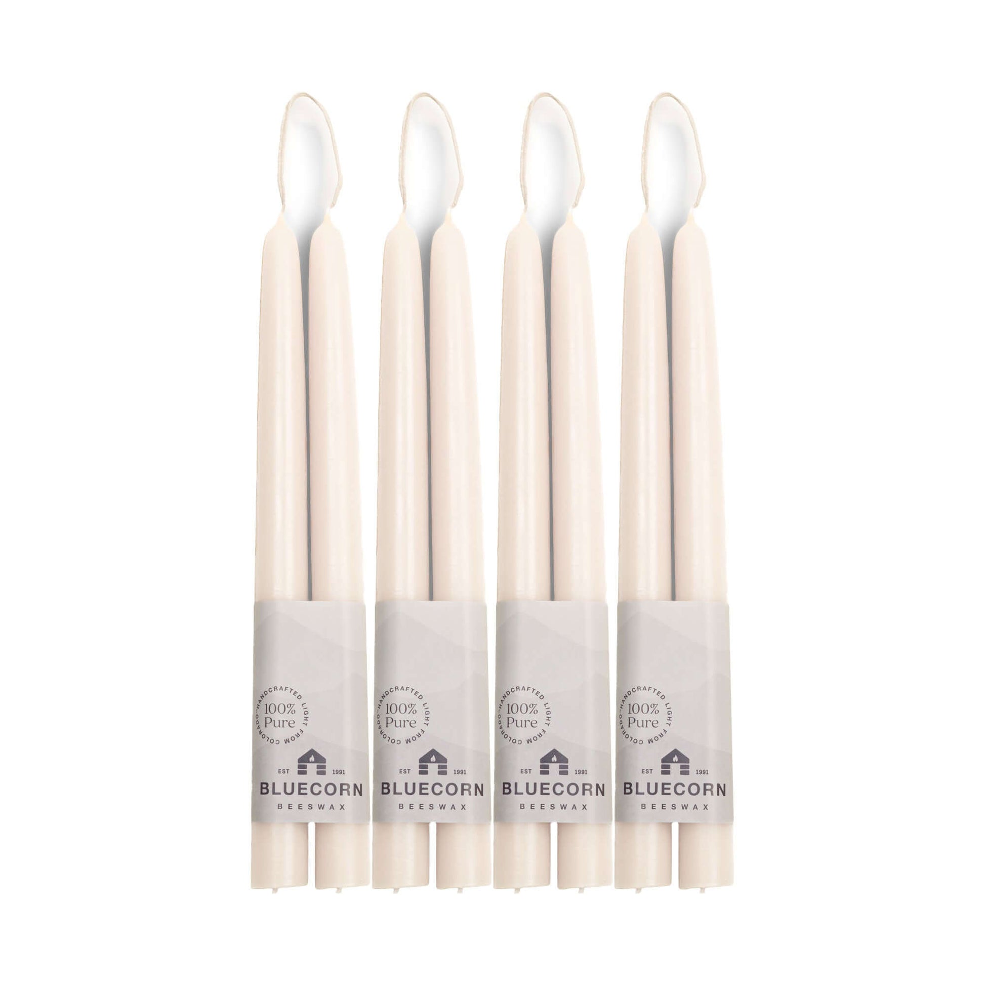 Set of six 10-inch white beeswax taper candles