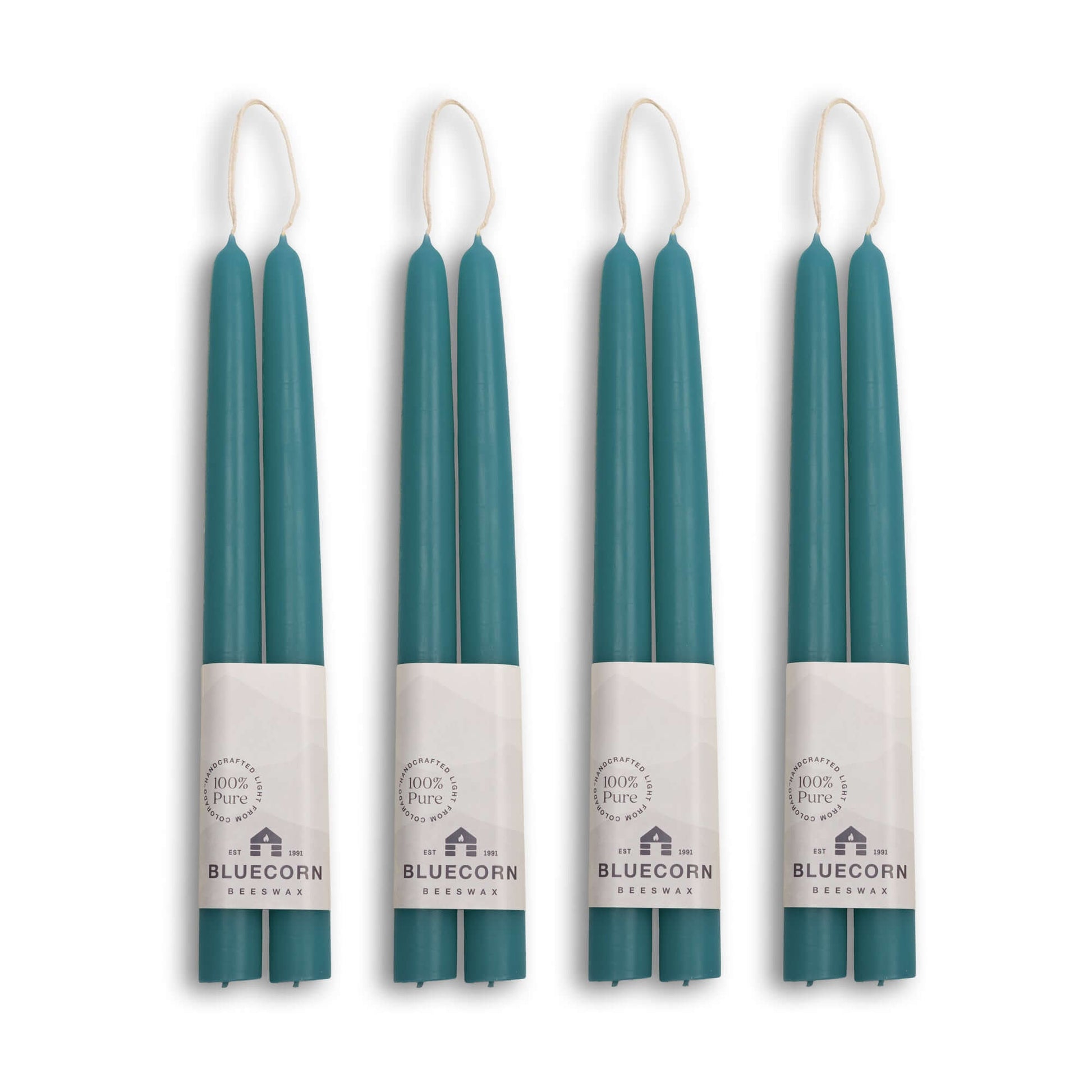 10-inch teal beeswax taper candle set