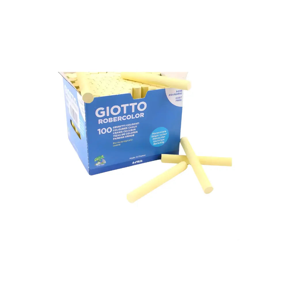 Box of Giotto Robercolor sticks with yellow sticks on a white background