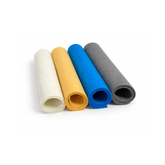 100% new wool felt sheets made in Spain in ivory, yellow, blue, and gray