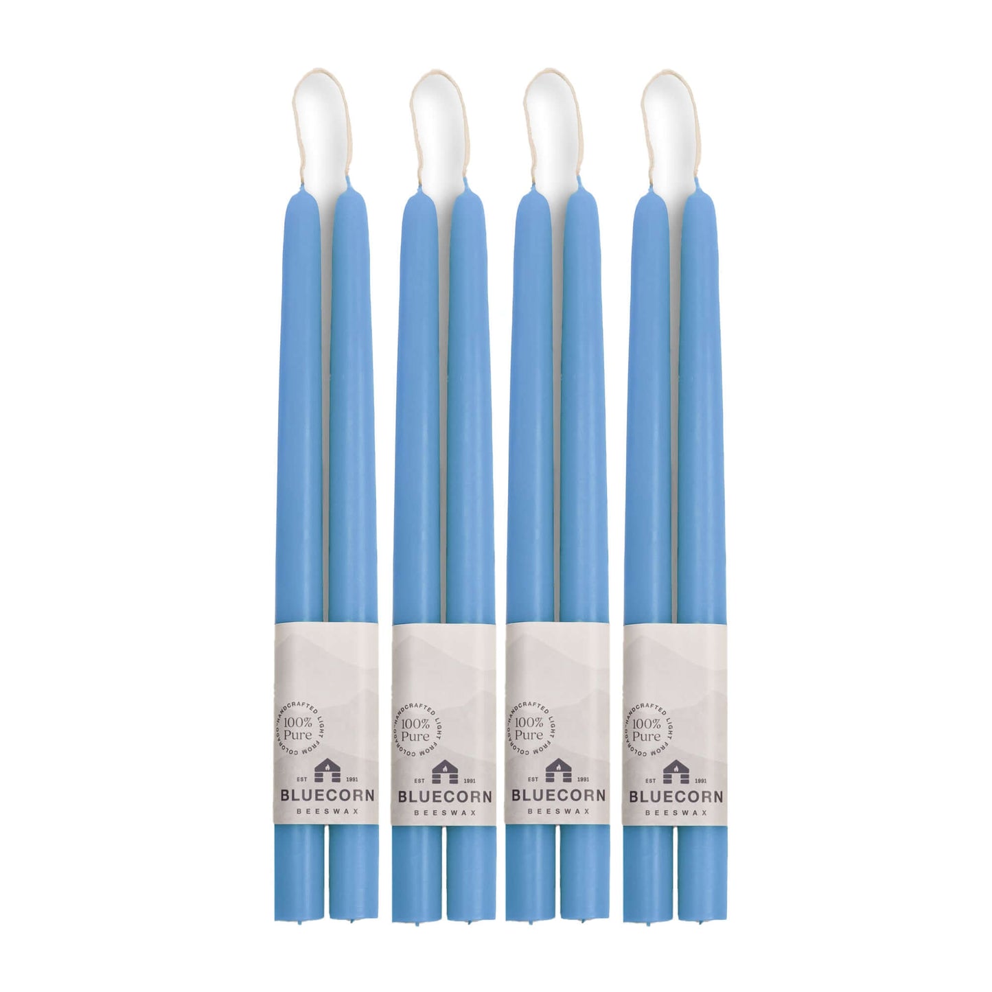 12-inch long light blue beeswax taper candle set