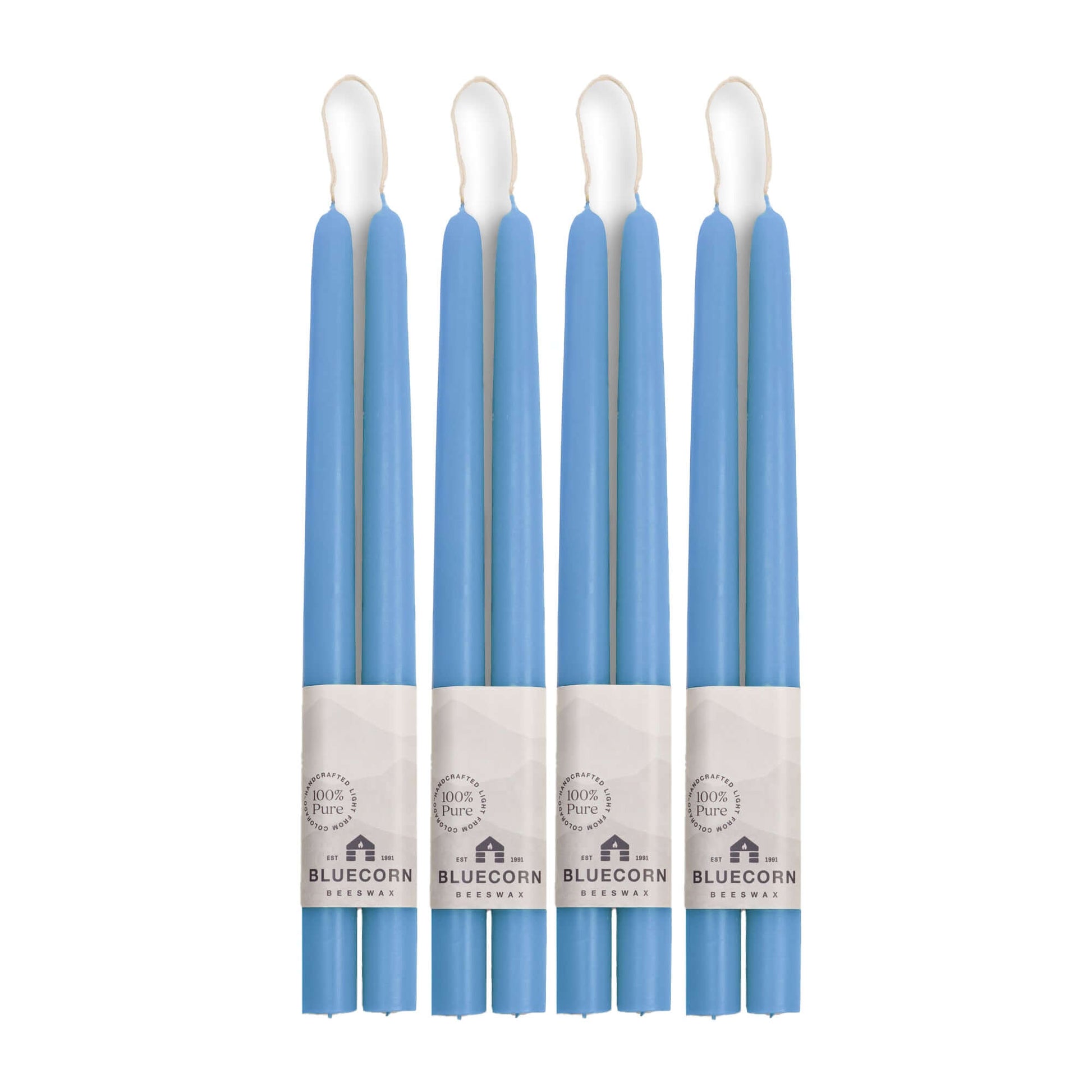 12-inch long light blue beeswax taper candle set