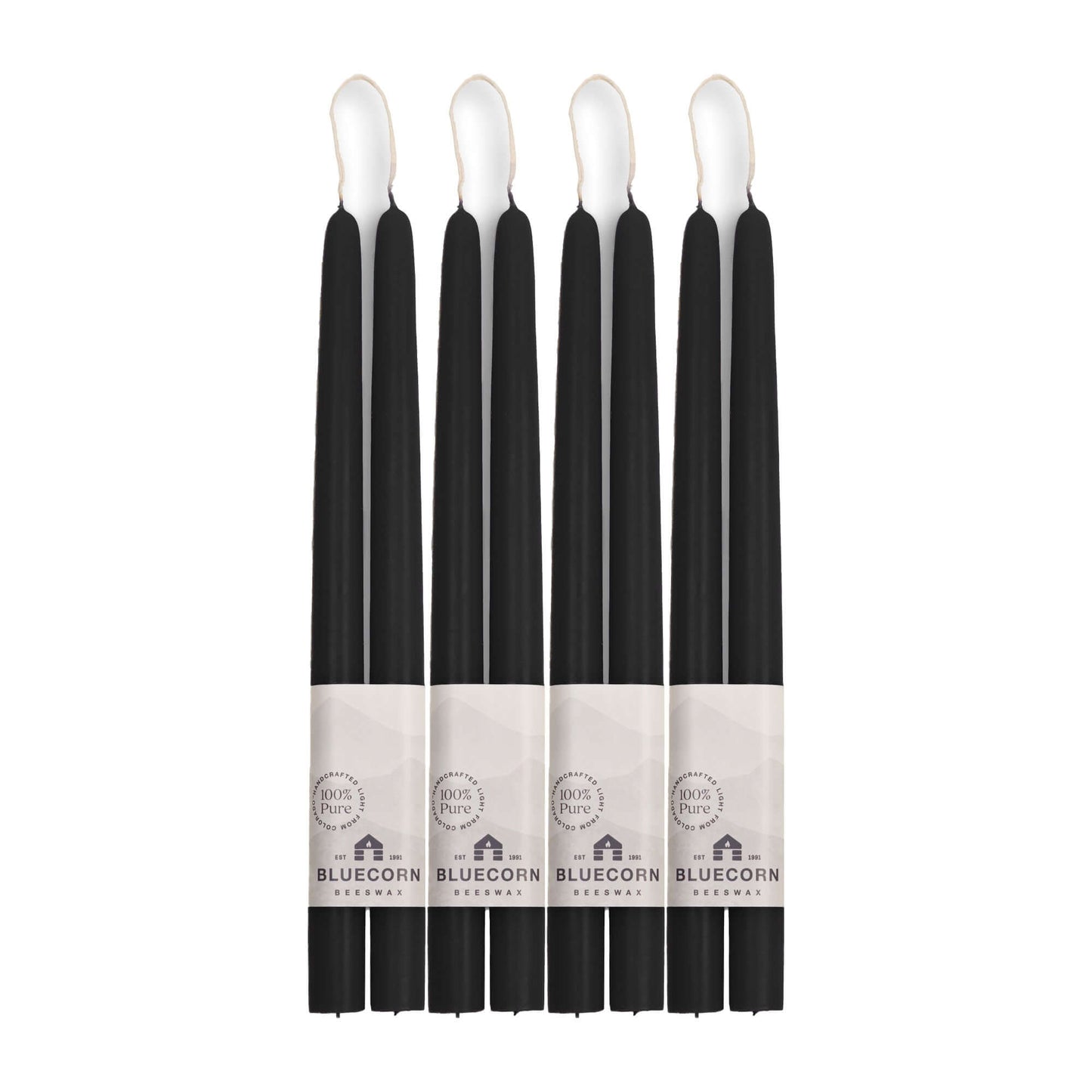 Bulk set of six black 12-inch beeswax candles with white wicks