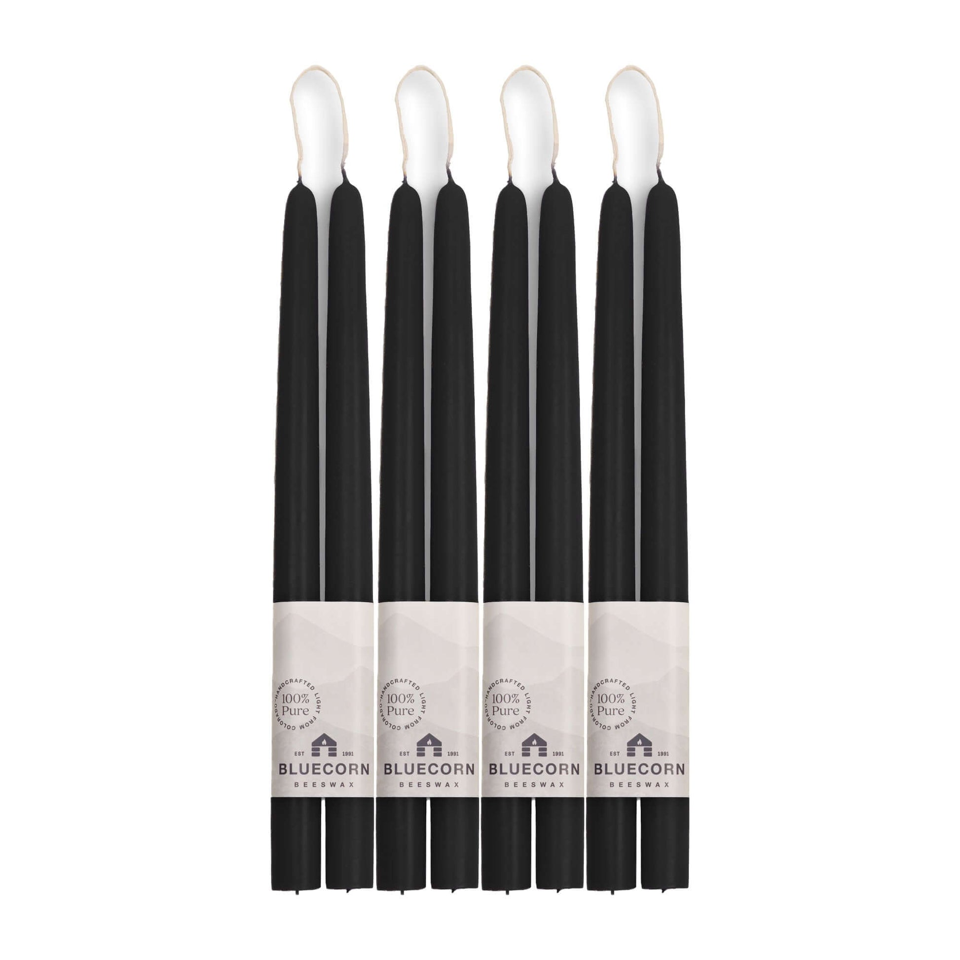 Bulk set of six black 12-inch beeswax candles with white wicks