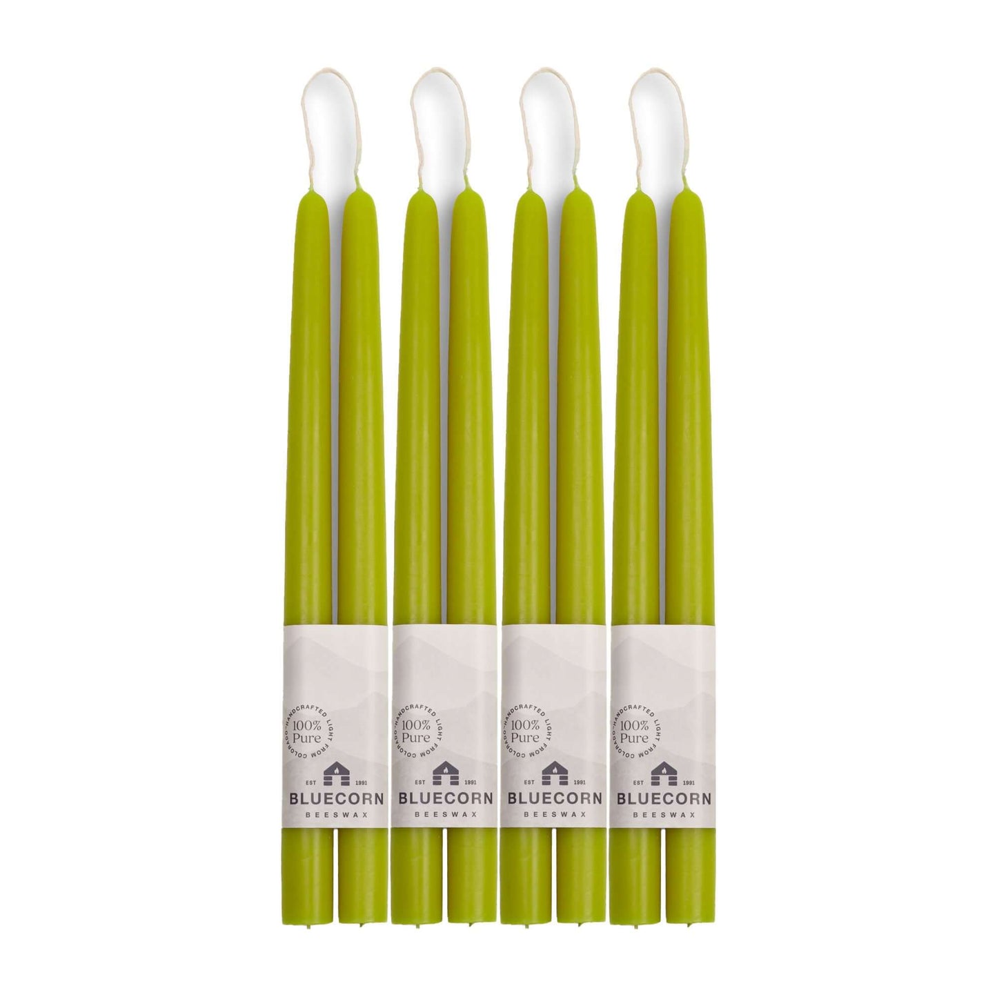 Set of green 12-inch beeswax taper candles 